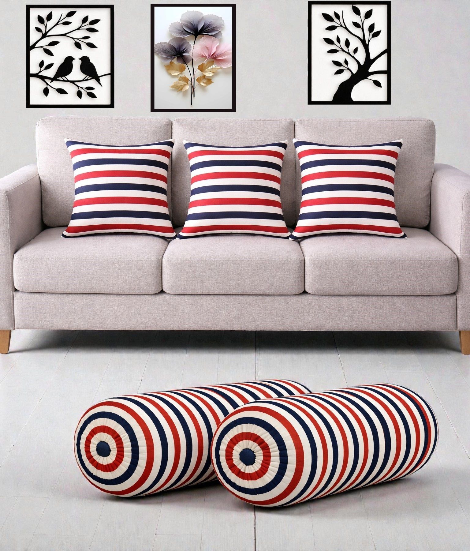 Microfibre Bolster Pack of 5 Floral Combo Set Of 3 Cushion And 2 Bolster-image-48