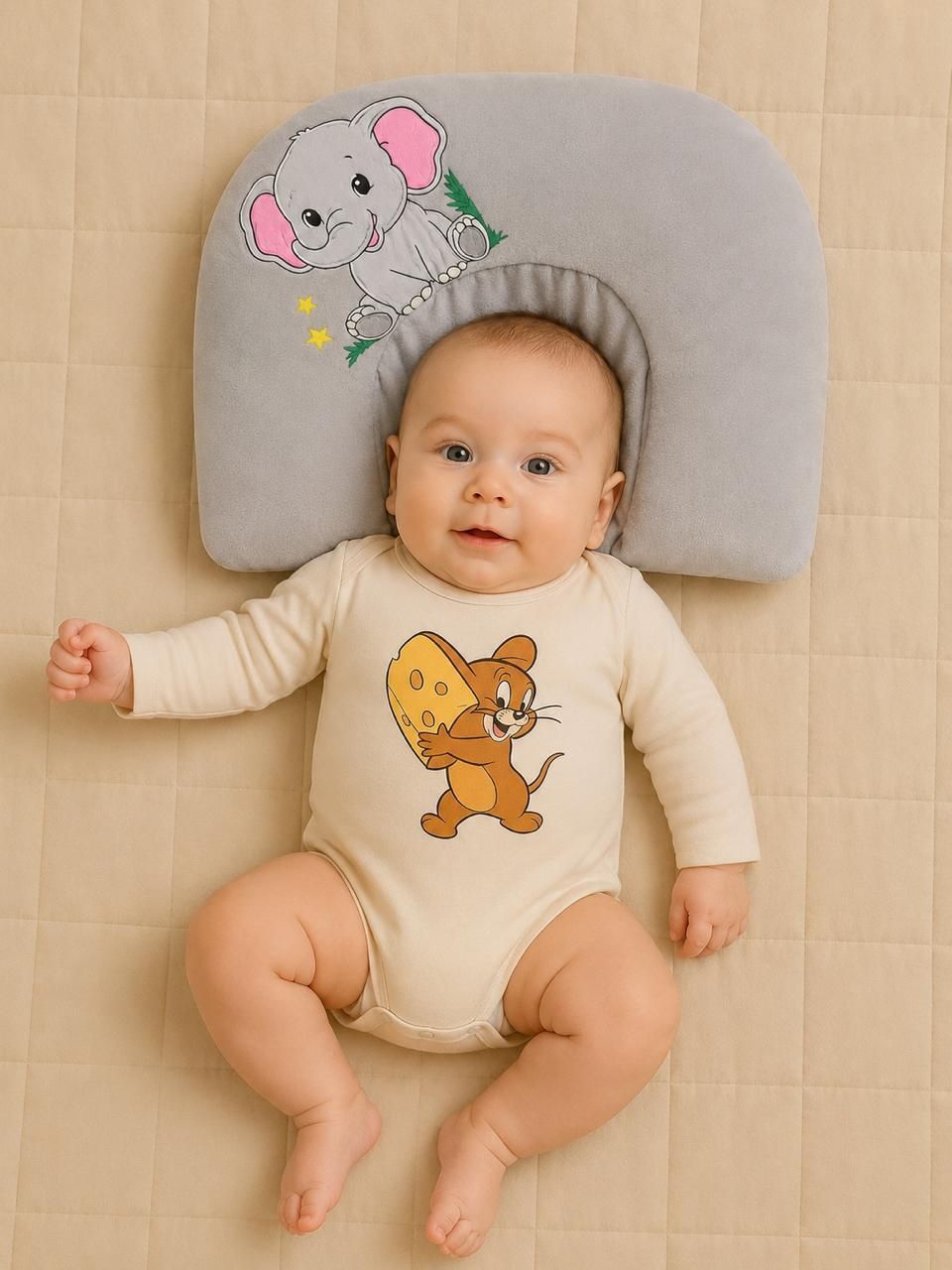 Microfibre Baby Pillow Pack of 1 Animals Grey Elephant Mustard Seeds Baby Pillow Soft (0 to 12)months-image-11