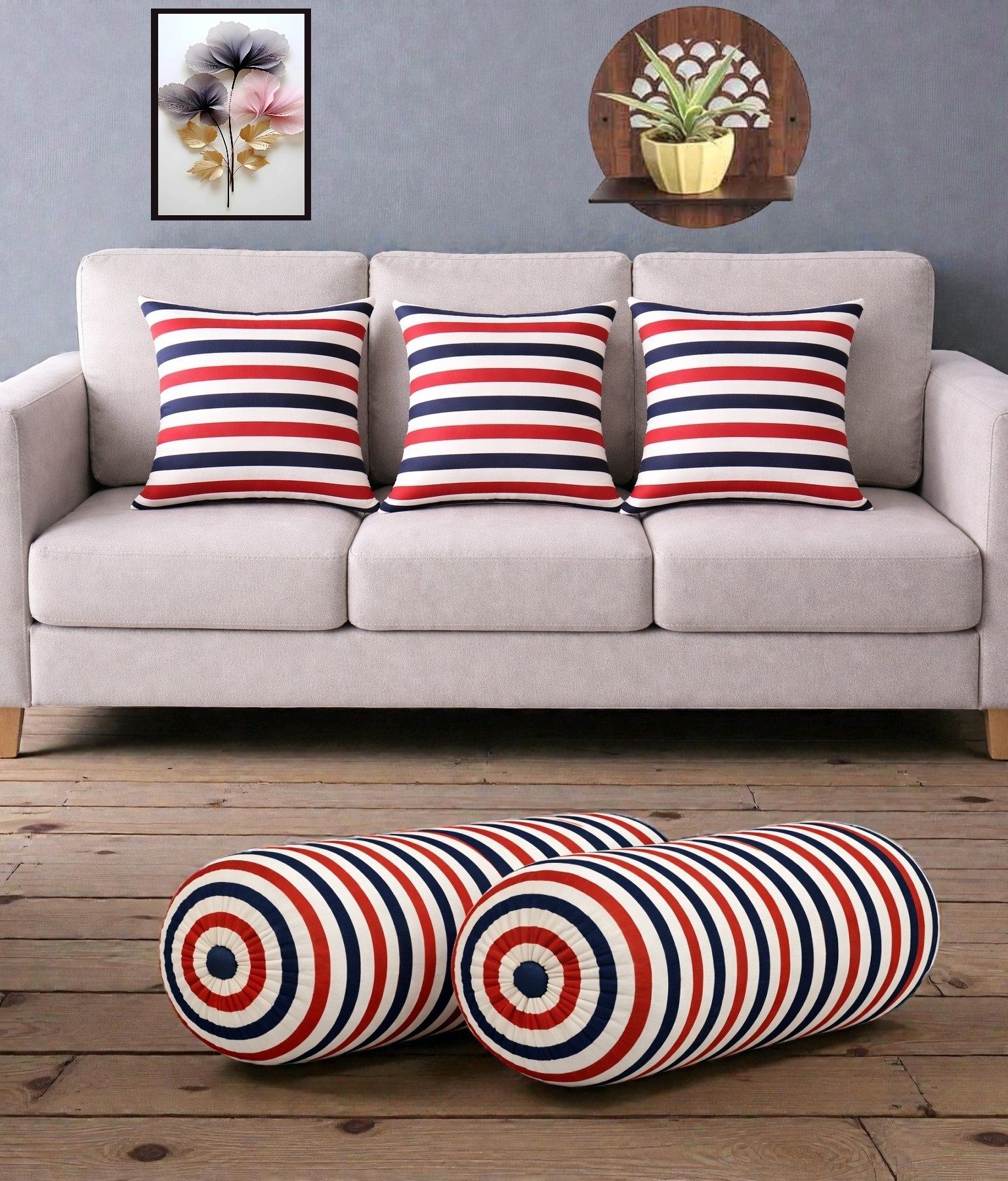 changers Microfibre Bolster Pack of 5 Floral Combo Set Of 3 Cushion And 2 Bolster-picture-23