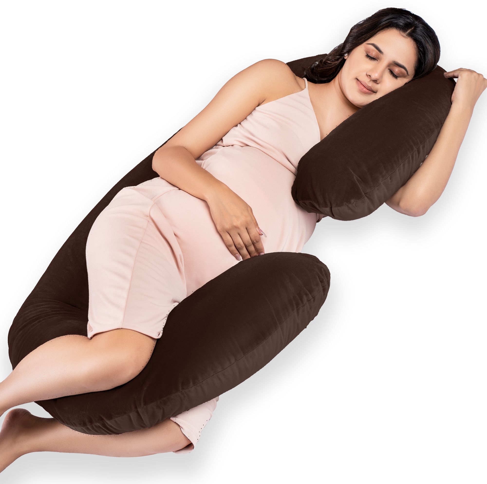 Full Body C Shaped Pregnancy Pillow for Maternity, Velvet Outer Cover with Zip, Microfibre Solid Pregnancy Pillow Pack of 1-image-32
