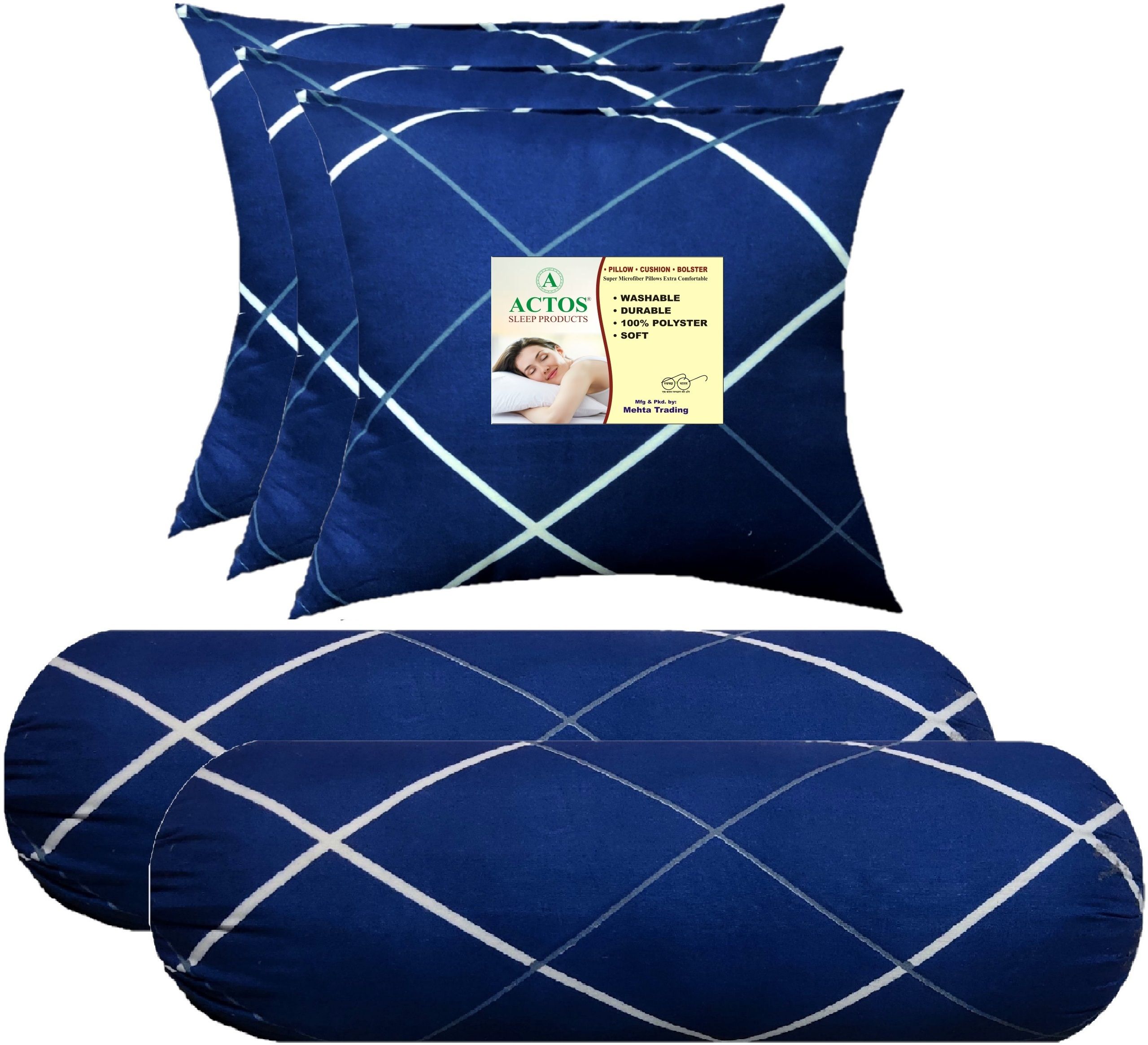 3 Cushion And 2 Microfibre Geometric Bolster Pack of 5-image-20