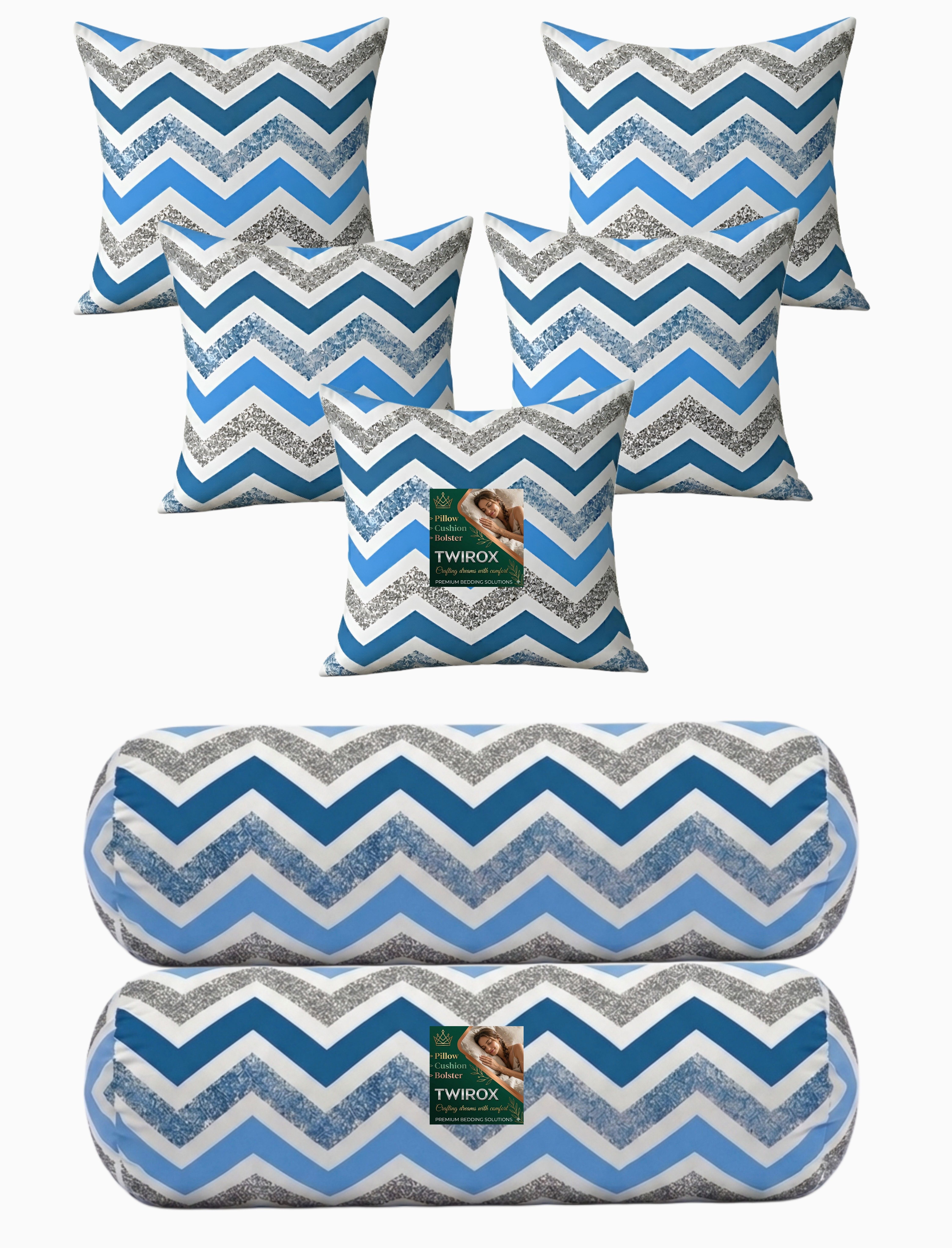 Microfibre Bolster Pack of 7 Geometric Premium Cushion Bolster Set-image-33