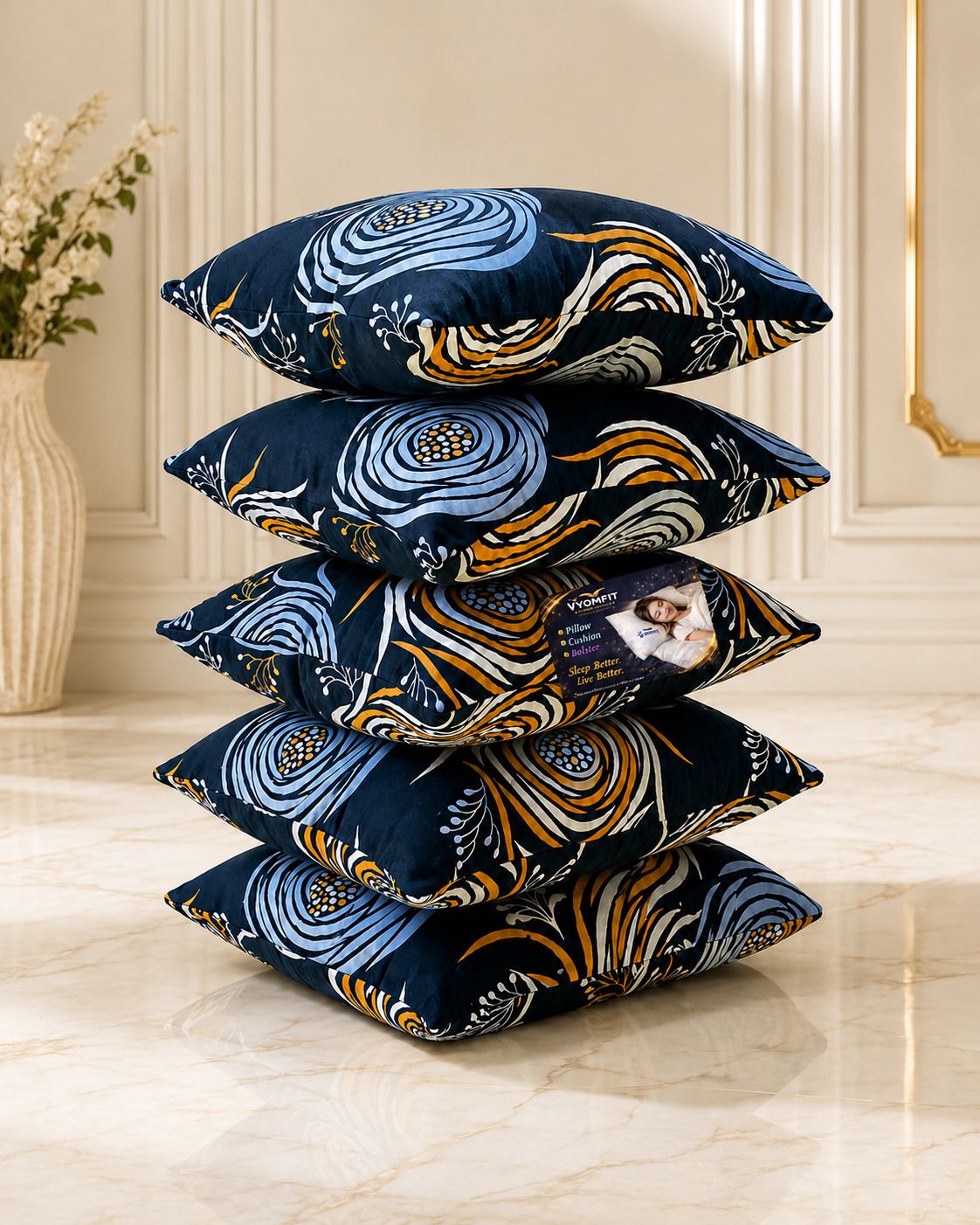 Microfibre Cushion Pack of 5 Printed Premium Cushion Set | (16x16 inch)-image-32