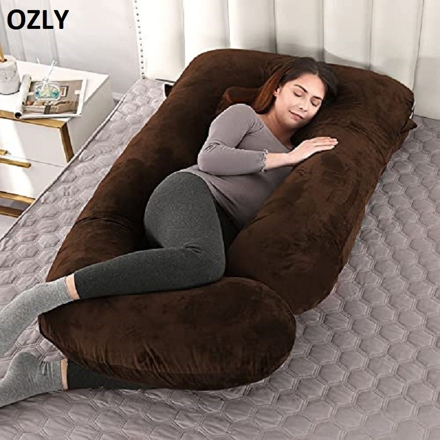 ultra soft j shaped pillow Microfibre, Polyester Fibre Solid Pregnancy Pillow Pack of 1-image-14