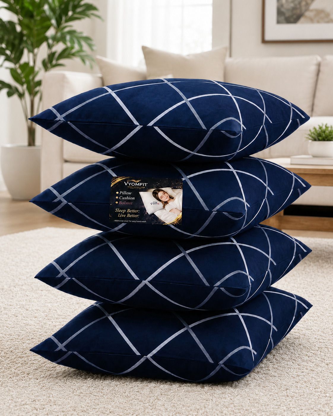 Microfibre Cushion Pack of 4 Printed Premium Cushion Set | (16x16 inch)-image-35