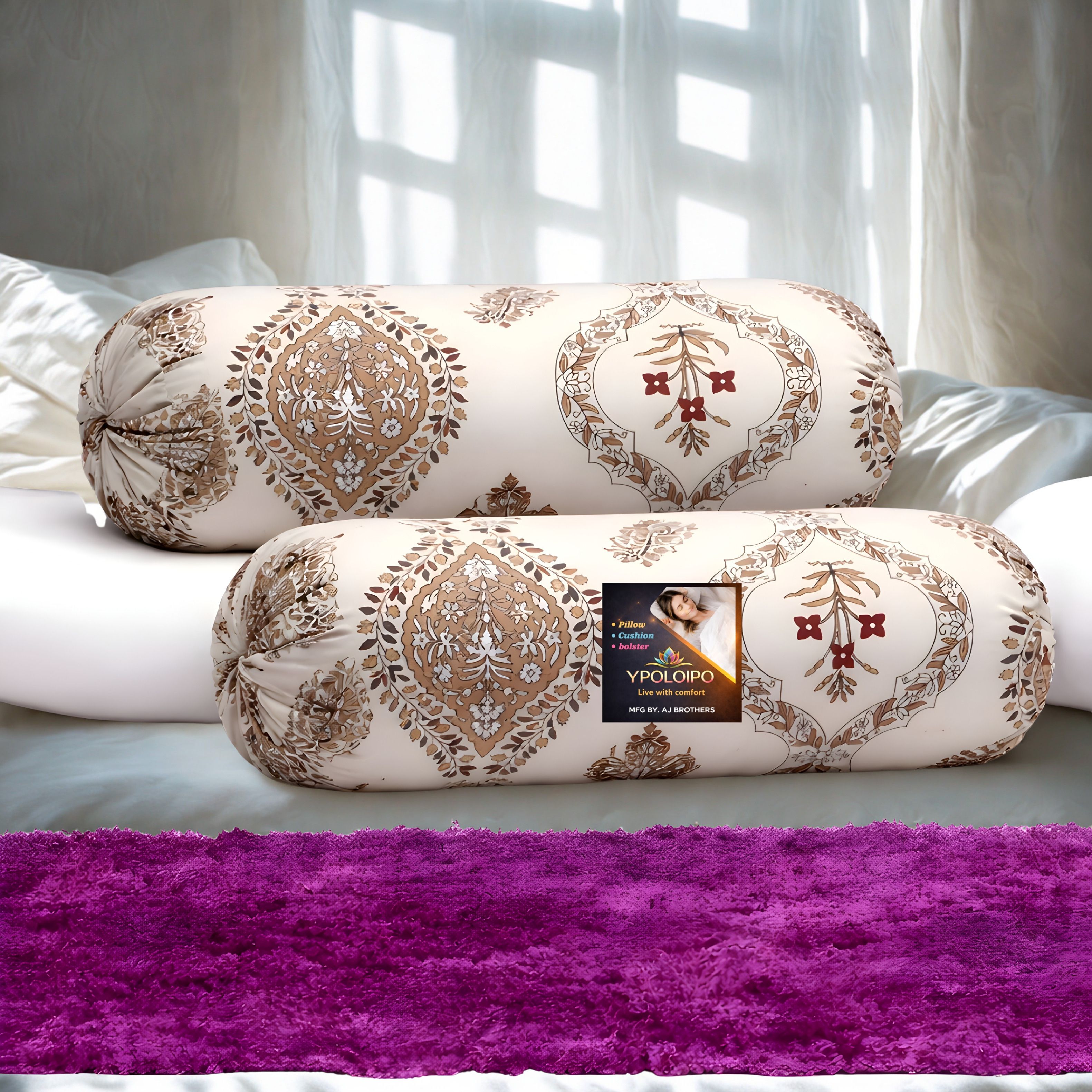 Microfibre Bolster Pack of 2 Floral Premium Bolster Set-image-42