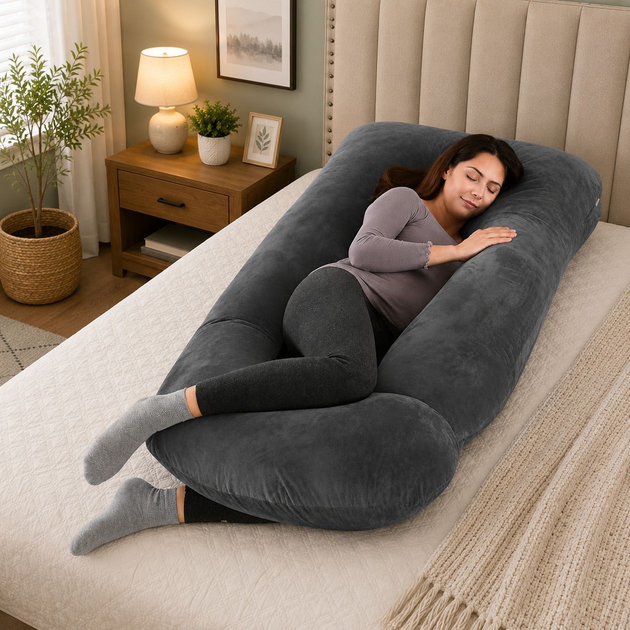 Microfibre Pregnancy Pillow Pack of 1 Solid j shape-image-47