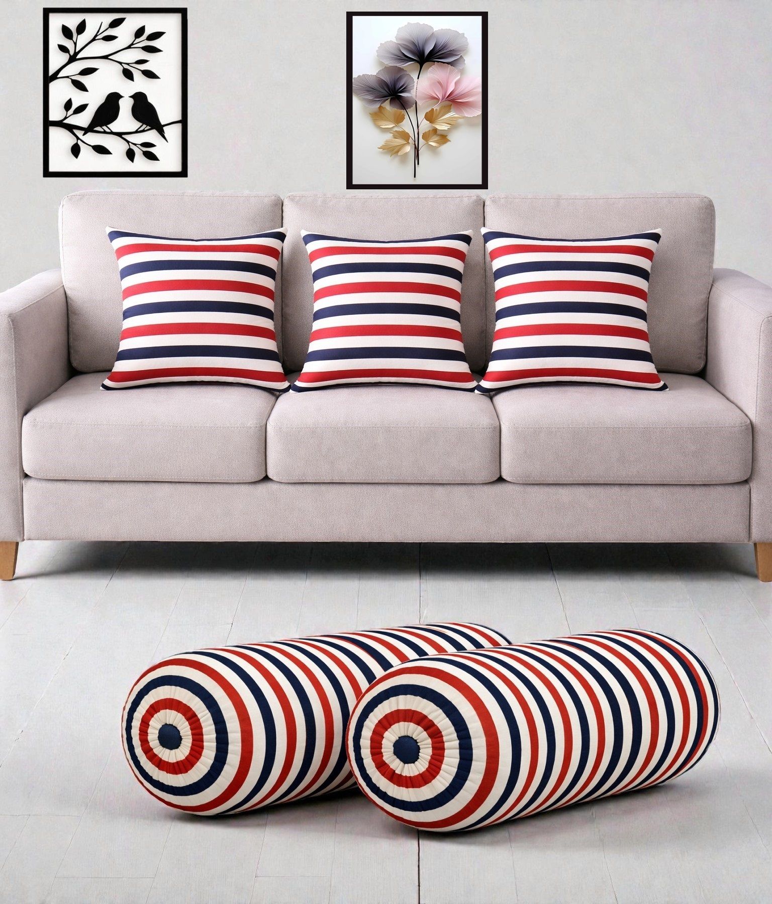 gkm Microfibre Bolster Pack of 5 Floral Combo Set Of 3 Cushion And 2 Bolster-picture-19
