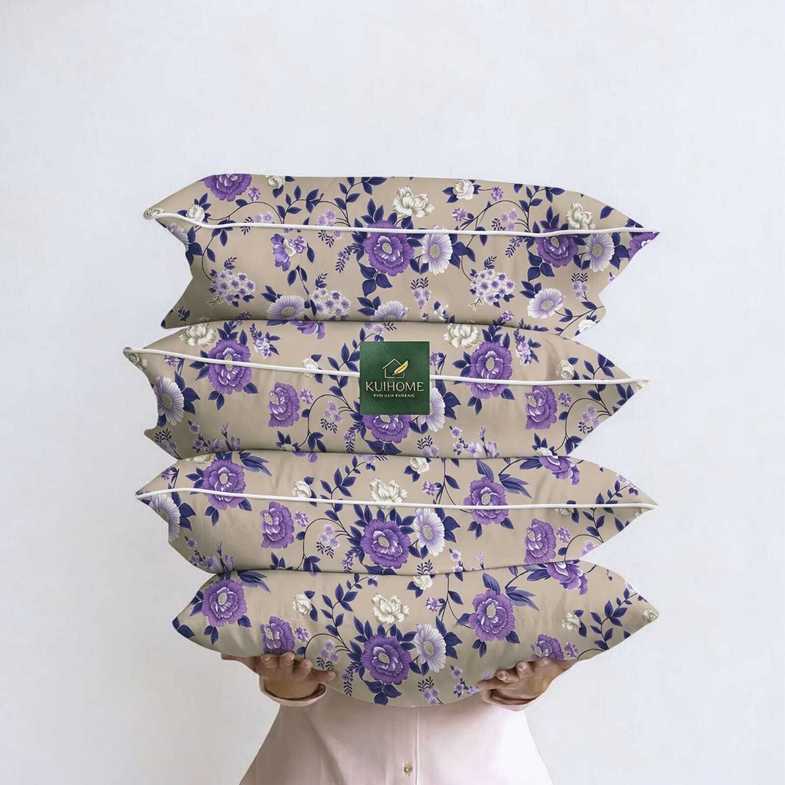 Cotton Sleeping Pillow Pack of 4 Printed Cotton Sleeping Pillow with Floral Blossom Print | Soft & Comfortable Bed Pillow-image-6