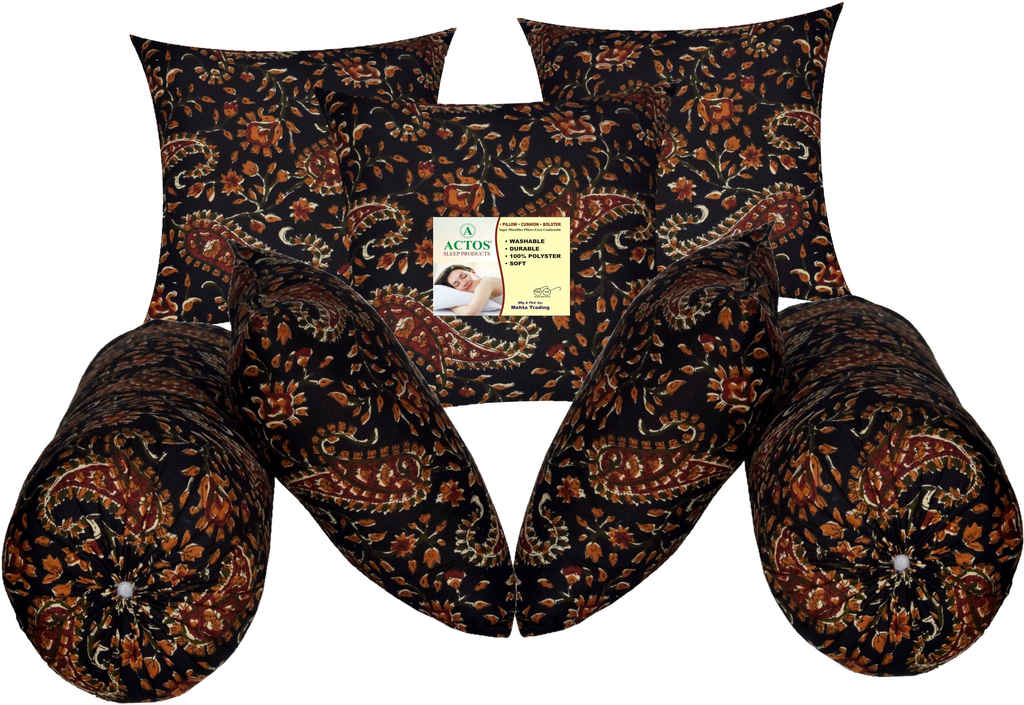 2 Bolster and 5 Microfibre Floral Cushion Pack of 7-image-19