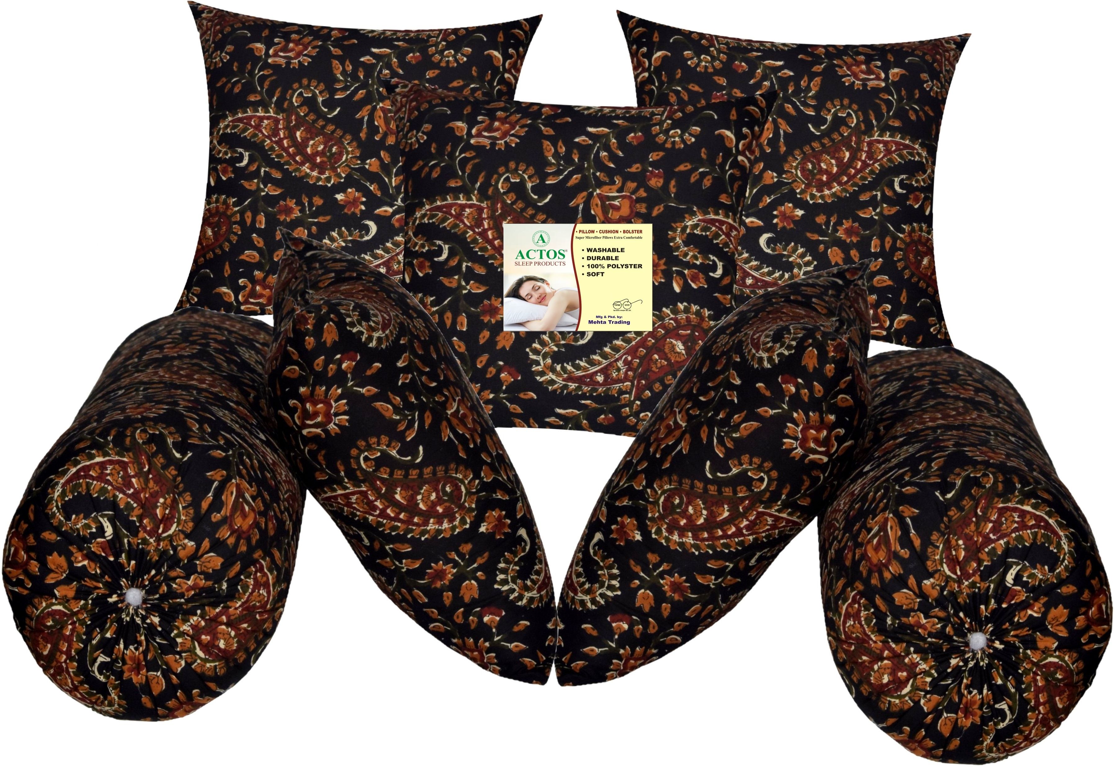 2 Bolster and 5 Microfibre Floral Bolster Pack of 7-image-35