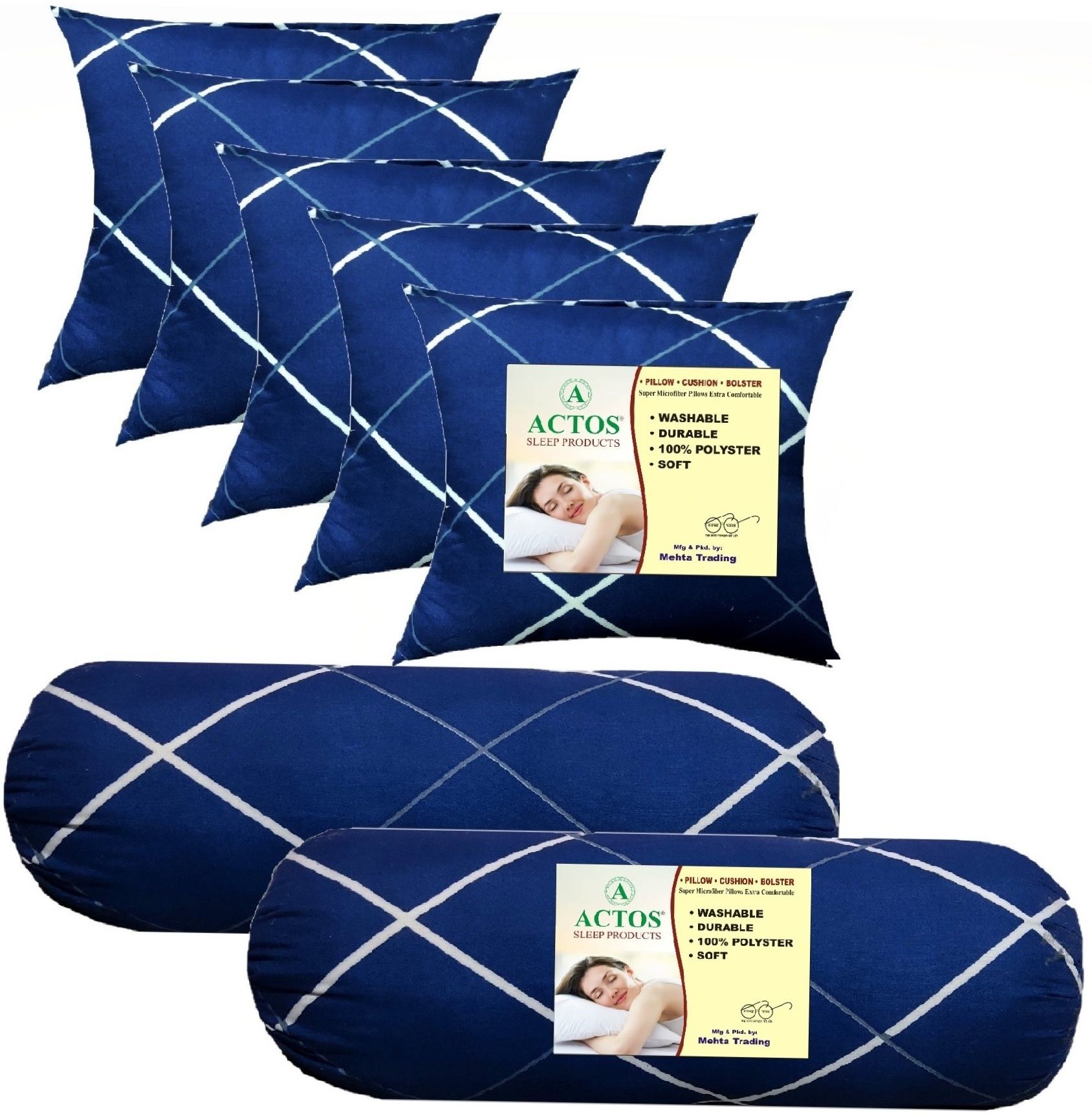 5 Cushion And 2 Bolster Microfibre Geometric Bolster Pack of 7