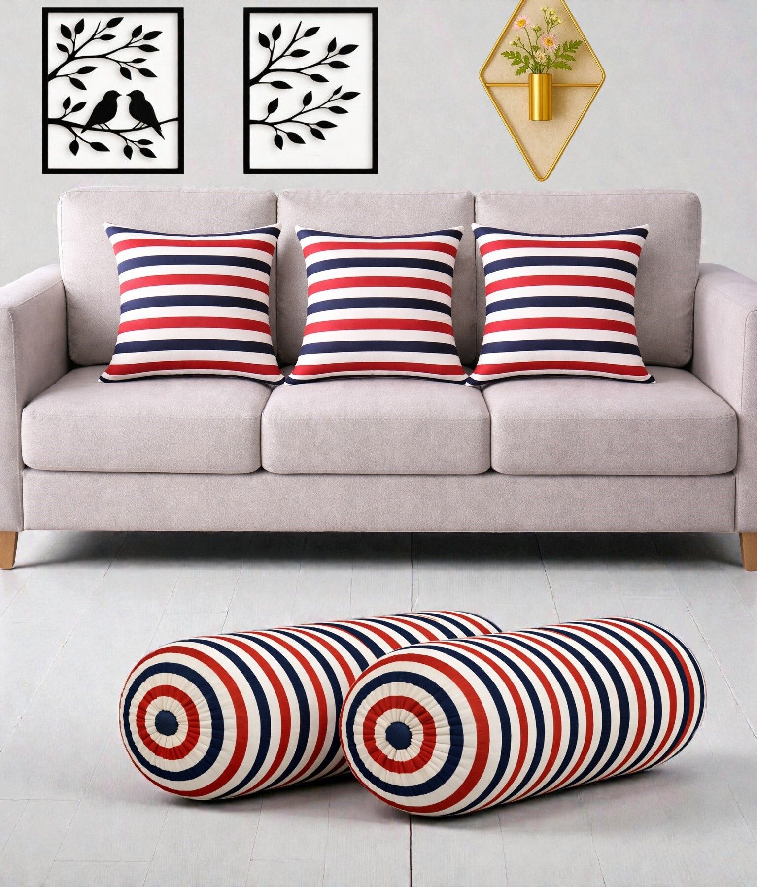 swikon star Microfibre Bolster Pack of 5 Floral Combo Set Of 3 Cushion And 2 Bolster-picture-8