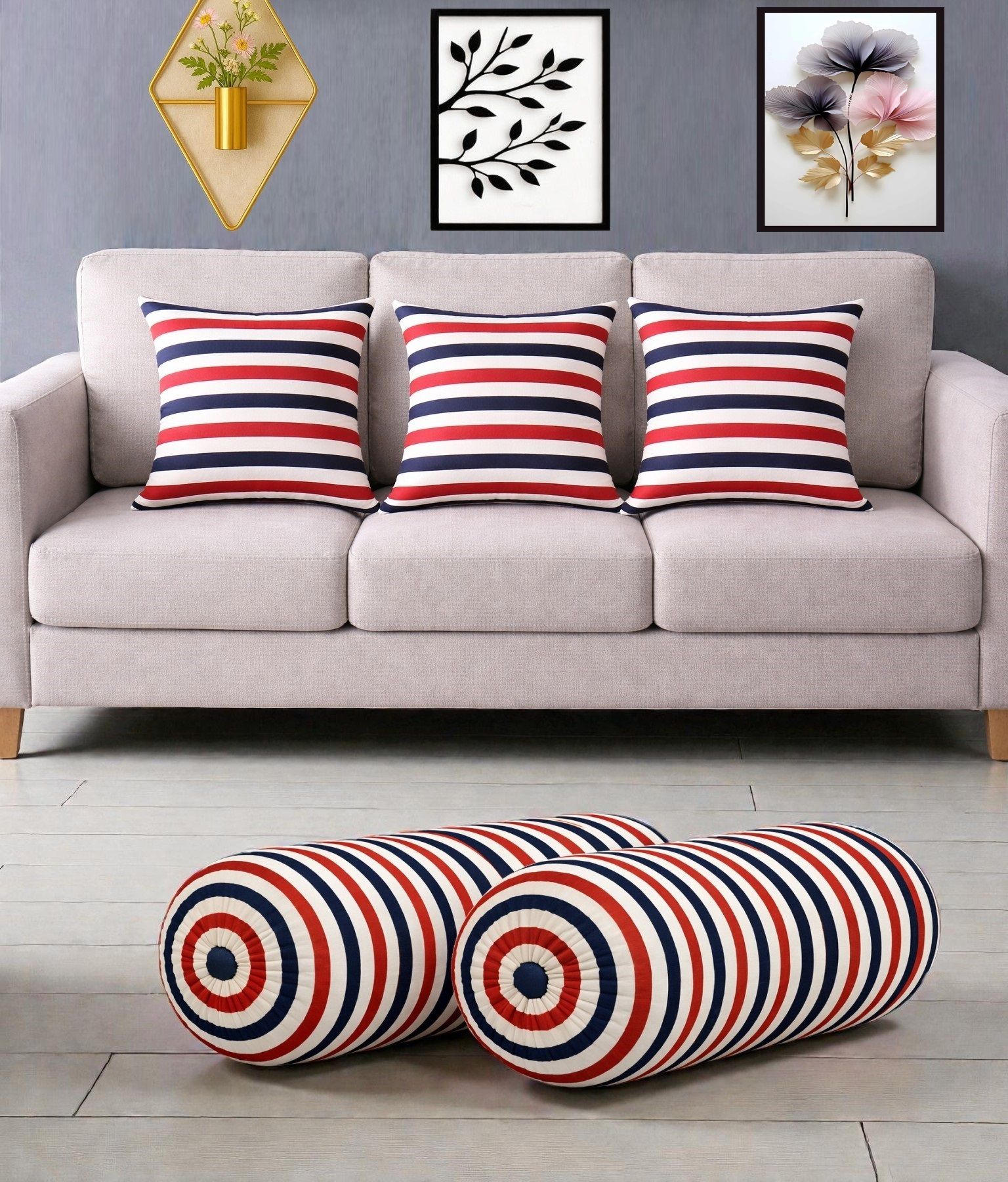 changers Microfibre Bolster Pack of 5 Geometric Combo Set Of 3 Cushion And 2 Bolster-picture-39