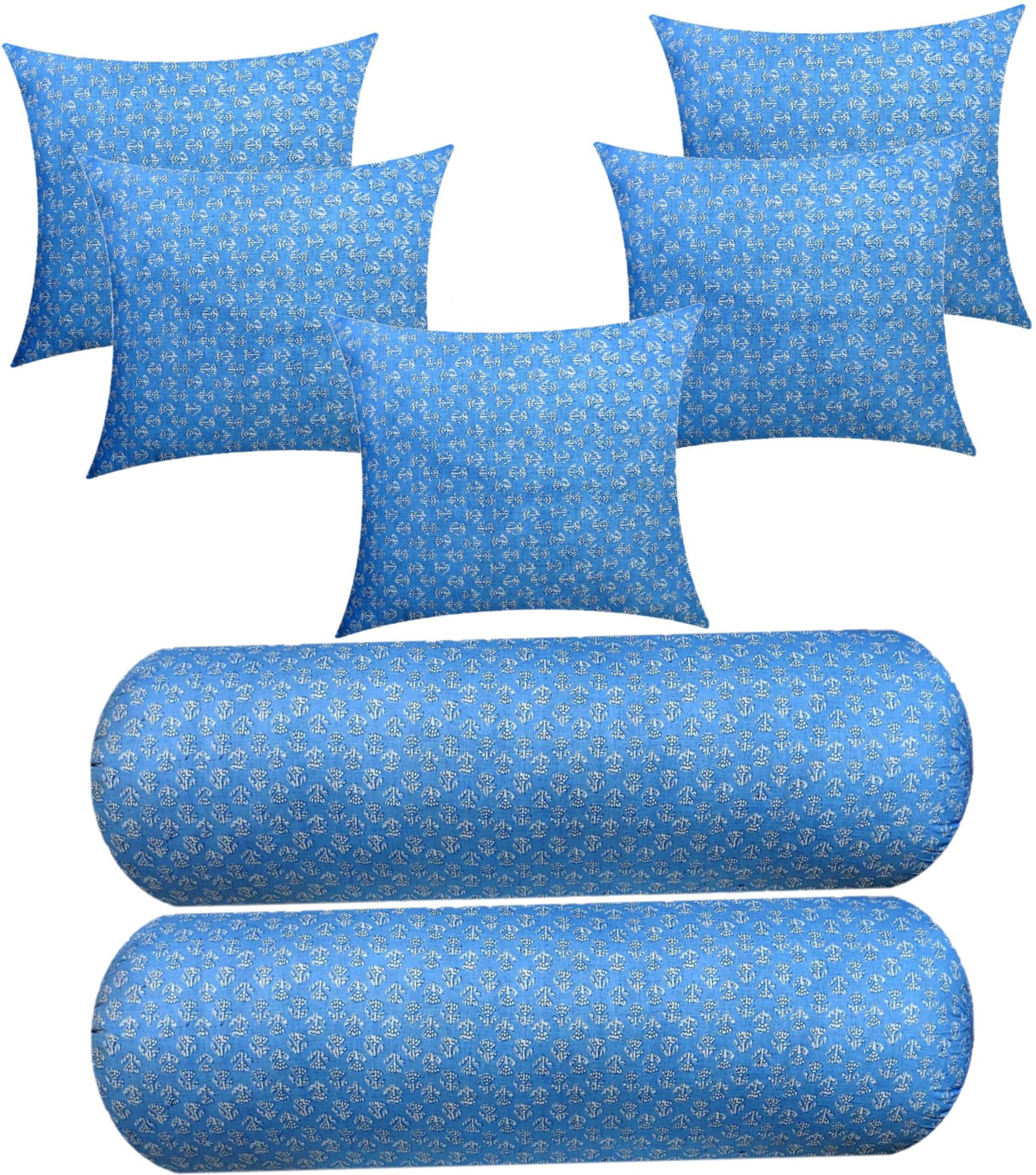 Combo Set of 2 Bolster And 5 Microfibre Floral Cushion Pack of 7-image-45