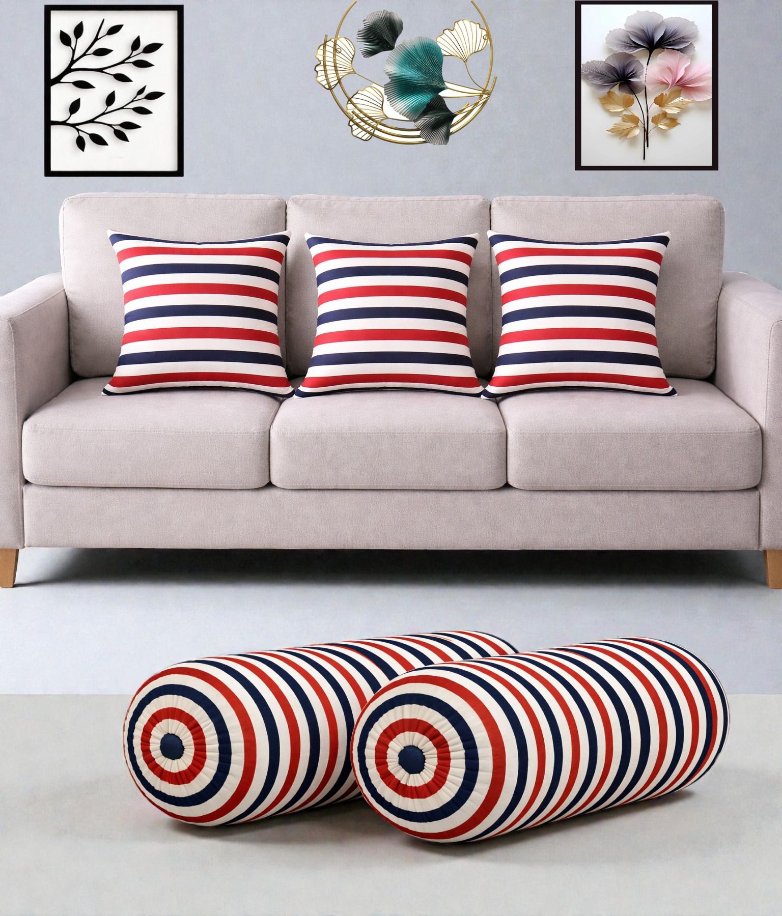 gkm Microfibre Bolster Pack of 5 Floral Combo Set Of 3 Cushion And 2 Bolster-picture-37