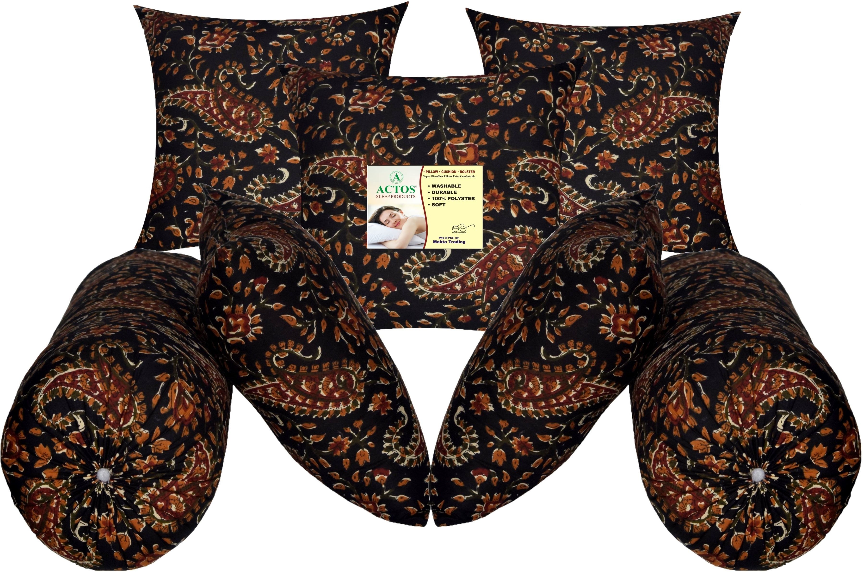 5 Cushion and 2 Microfibre Floral Bolster Pack of 7