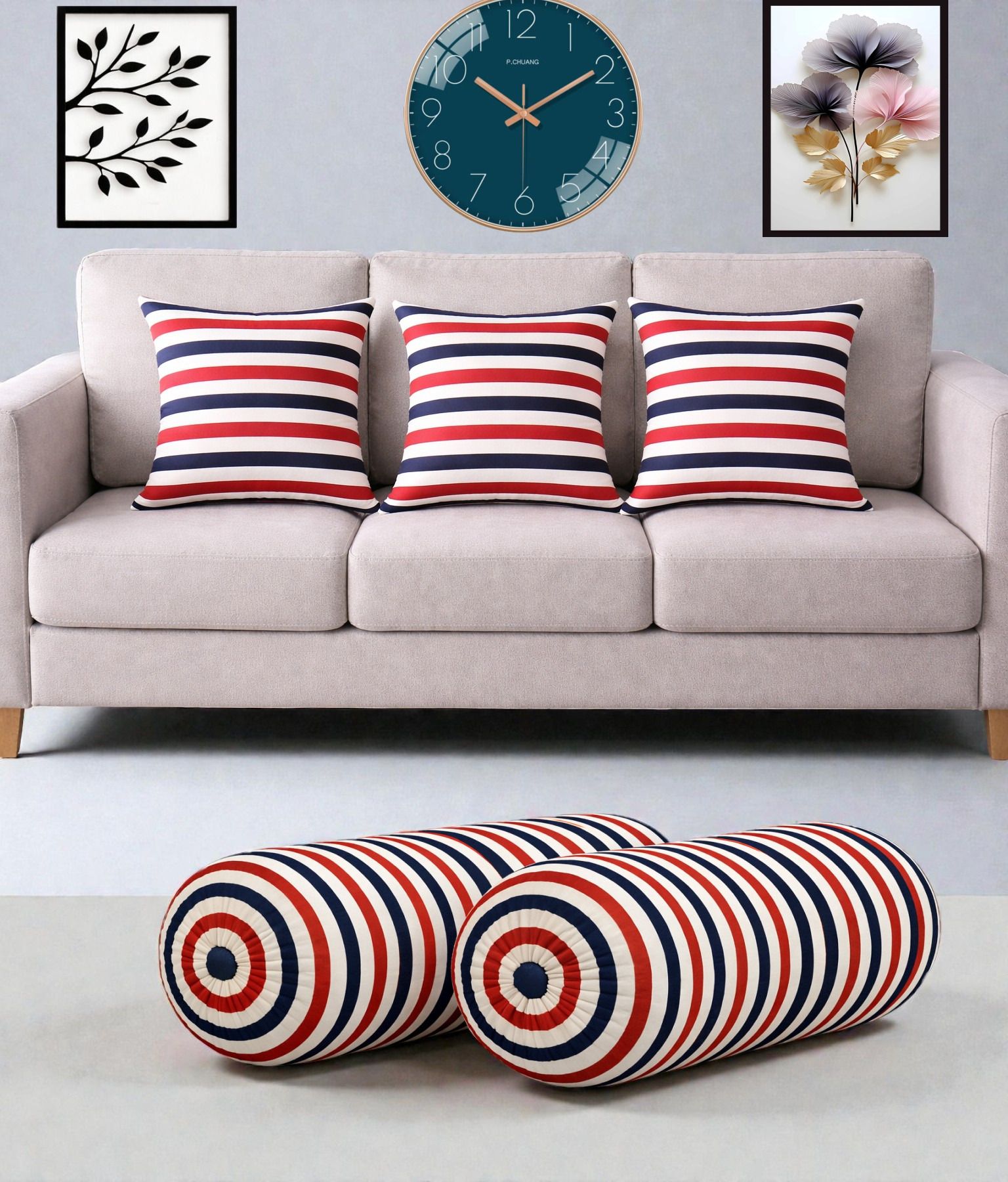 changers Microfibre Bolster Pack of 5 Floral Combo Set Of 3 Cushion And 2 Bolster-picture-38