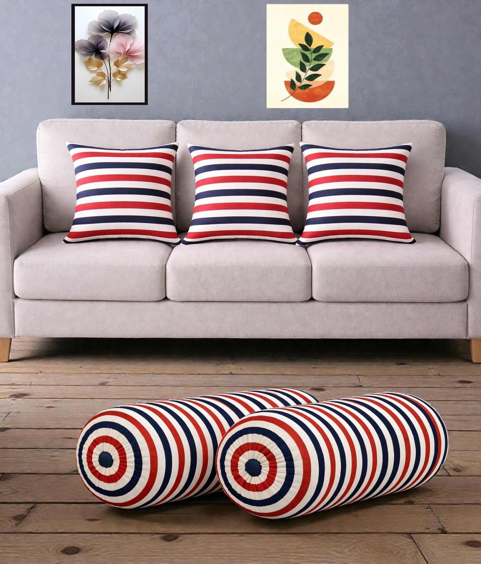 swikon star Microfibre Bolster Pack of 5 Geometric Combo Set Of 3 Cushion And 2 Bolster-picture-8