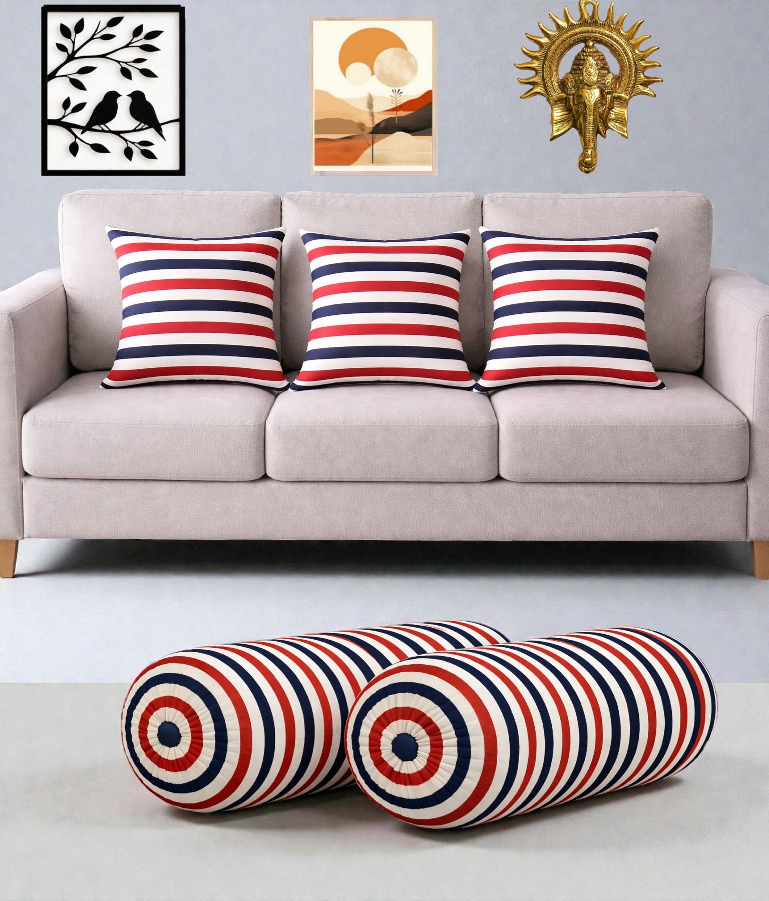 Microfibre Bolster Pack of 5 Geometric Combo Set Of 3 Cushion And 2 Bolster-image-41
