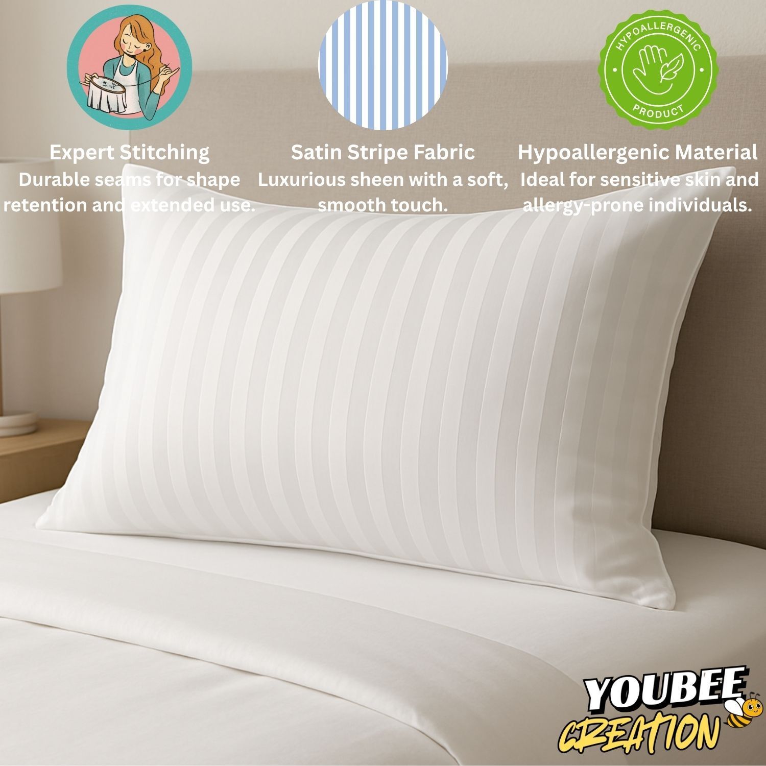 Microfibre Sleeping Pillow Pack of 1 Stripes Bed Pillow 16x24 inch for Home Bedroom soft sleep pillow-image-4