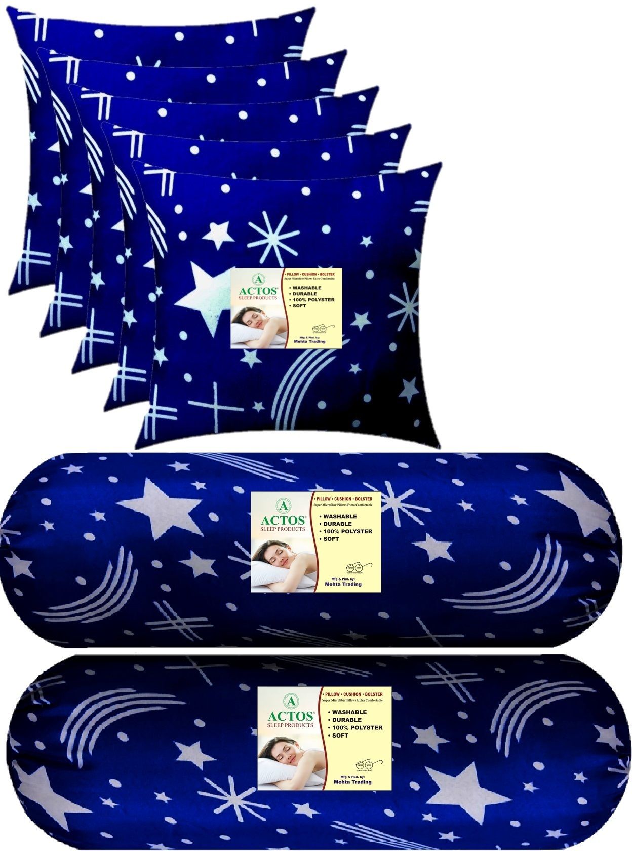 Combo Set Of 5 Cushion And 2 Microfibre Nature Bolster Pack of 7-image-21