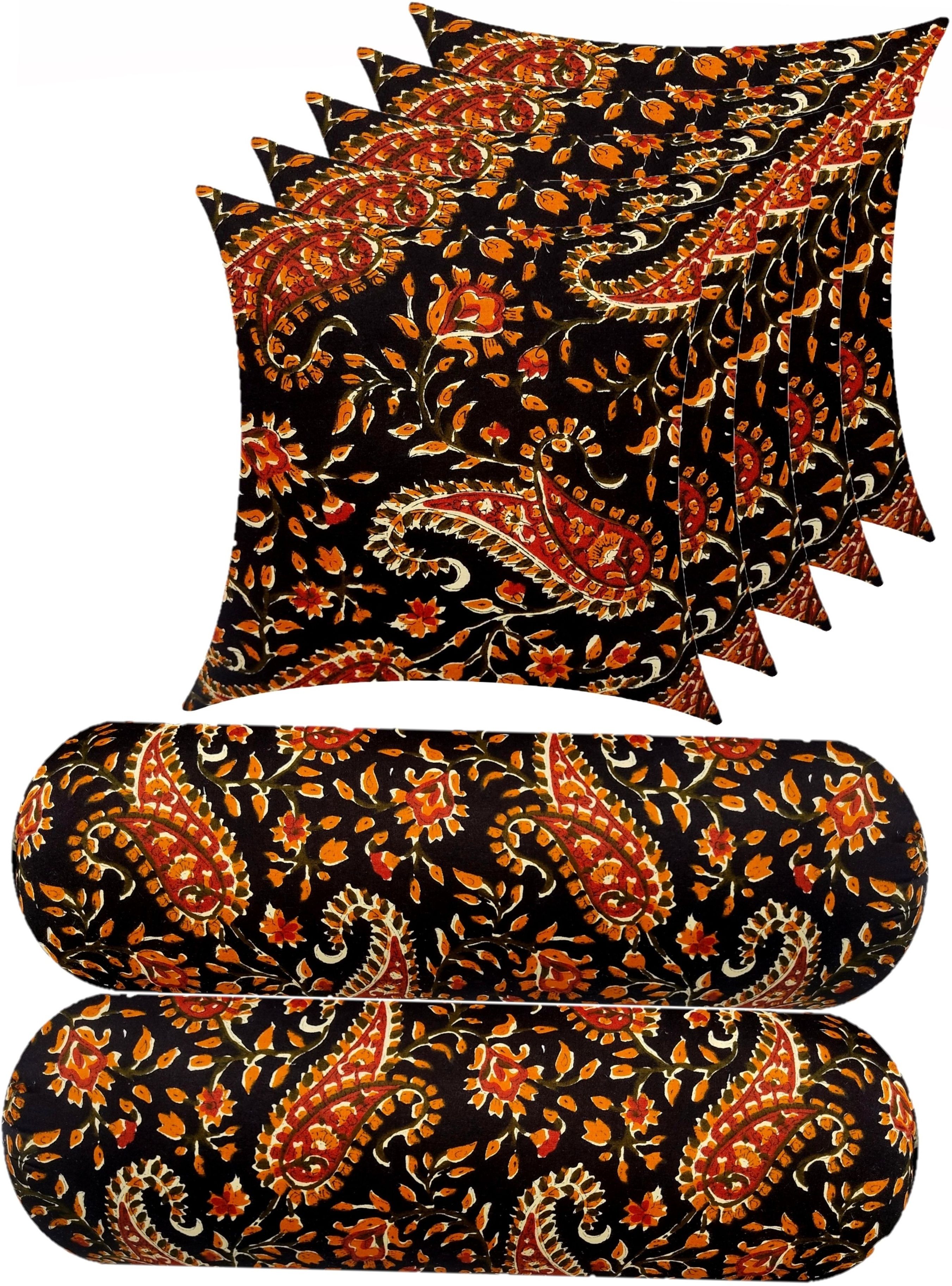 actos Microfibre Cushion Pack of 7 Floral Combo Set of 2 Bolster And 5-picture-21