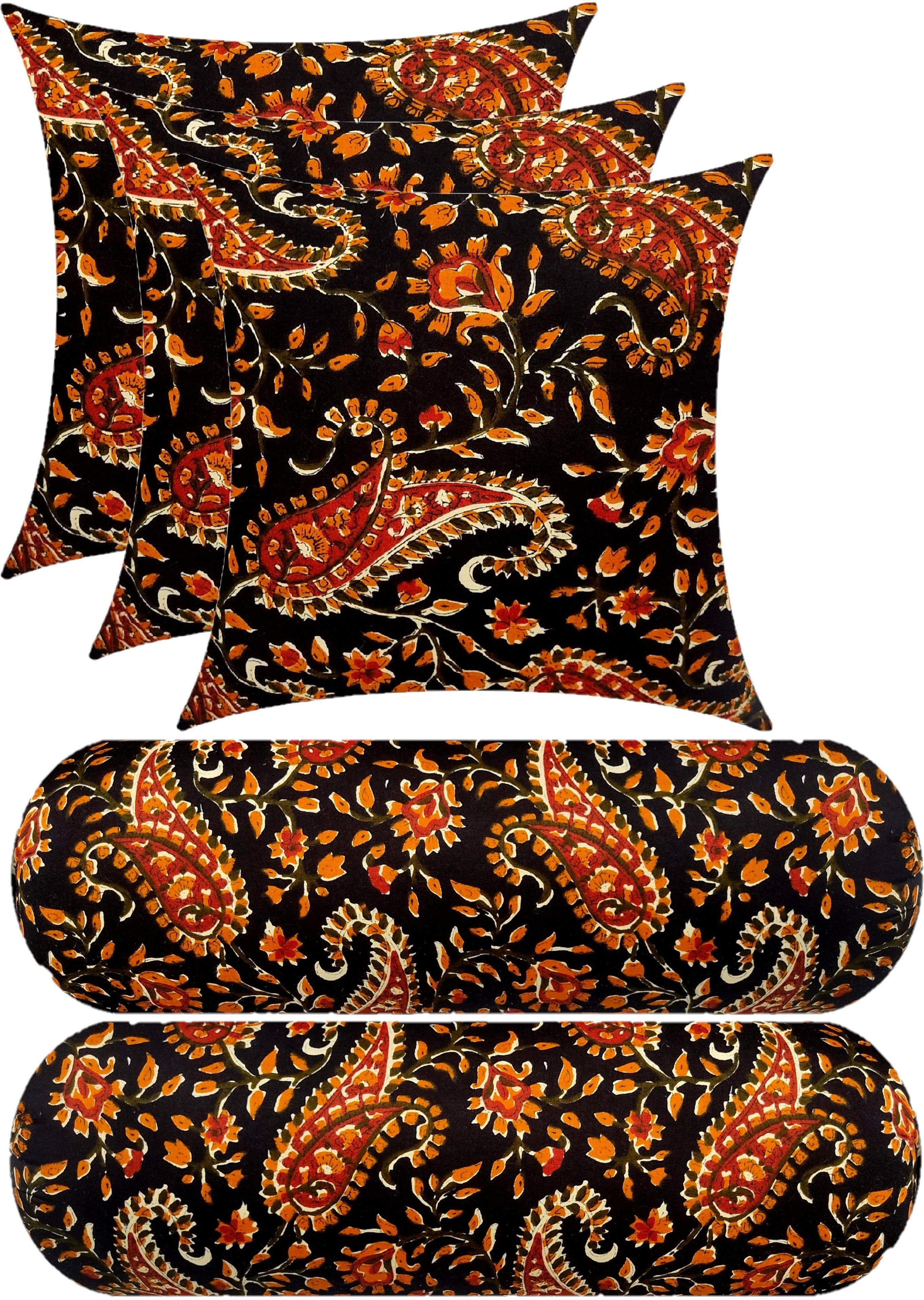 Combo Set Of 3 Cushion And 2 Microfibre Floral Bolster Pack of 5-image-45