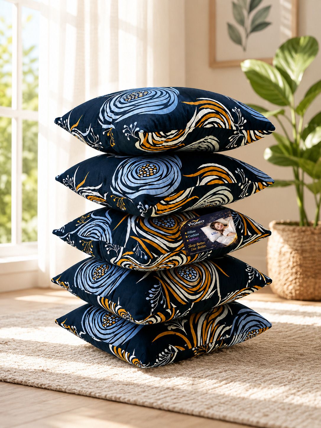 vyomfit Microfibre Cushion Pack of 5 Printed Premium Cushion Set | (16x16 inch)-picture-33