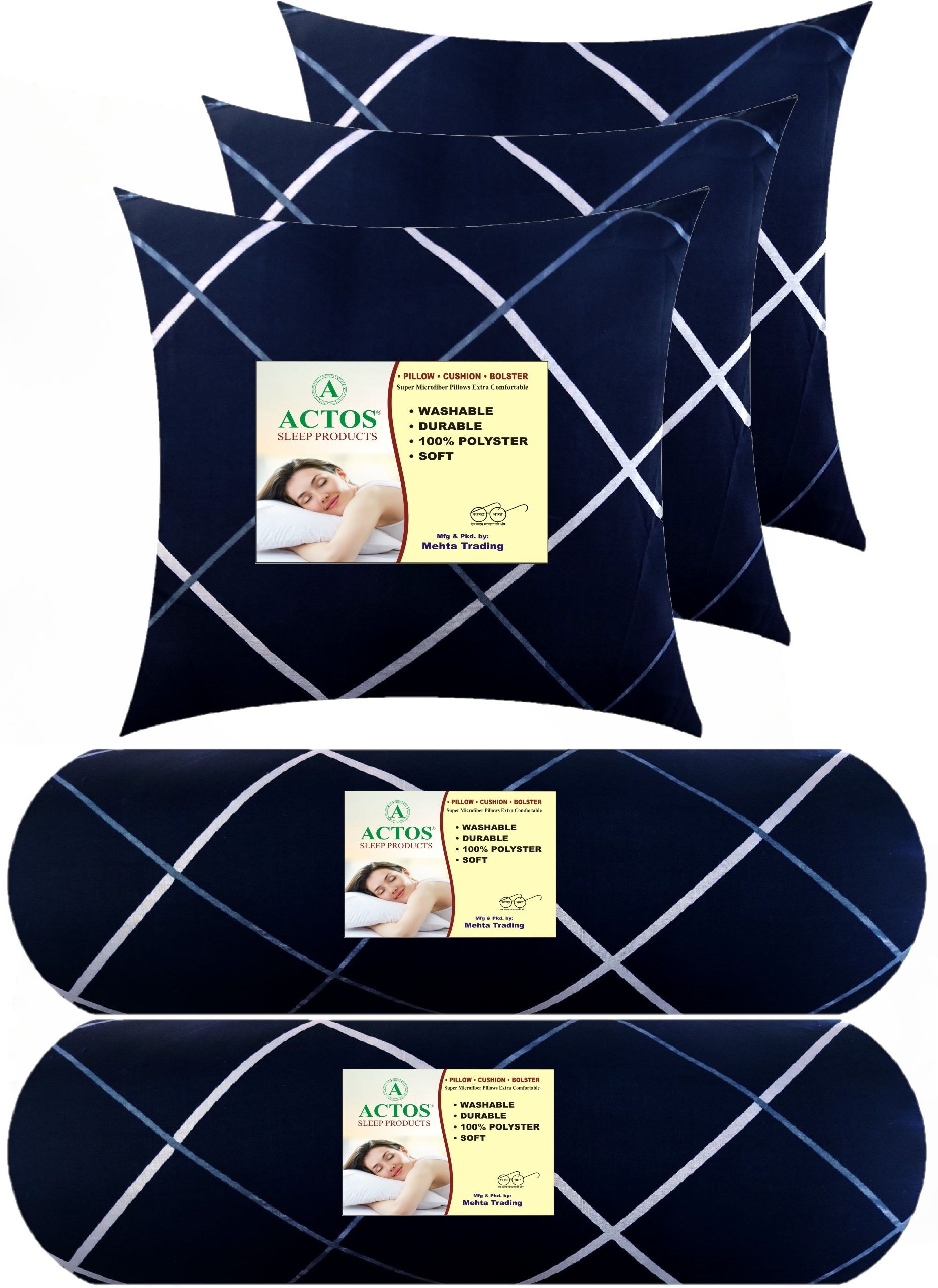 3 Cushion 2 bolster Microfibre Geometric Bolster Pack of 5-image-6
