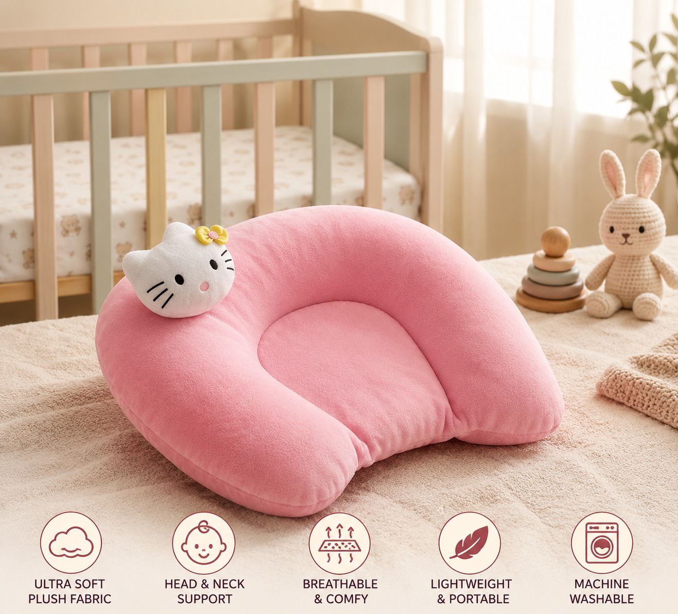 Polyester Fibre Baby Pillow Pack of 1 Solid 0781-image-27