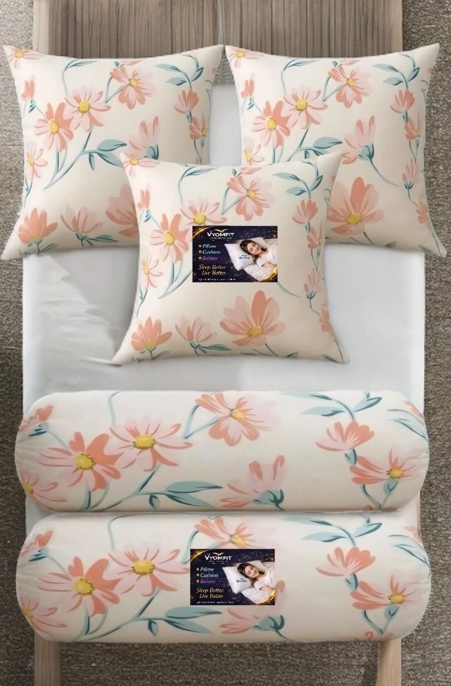 Microfibre Bolster Pack of 5 Printed Floral 3 Cushion and 2 Bolster-image-22