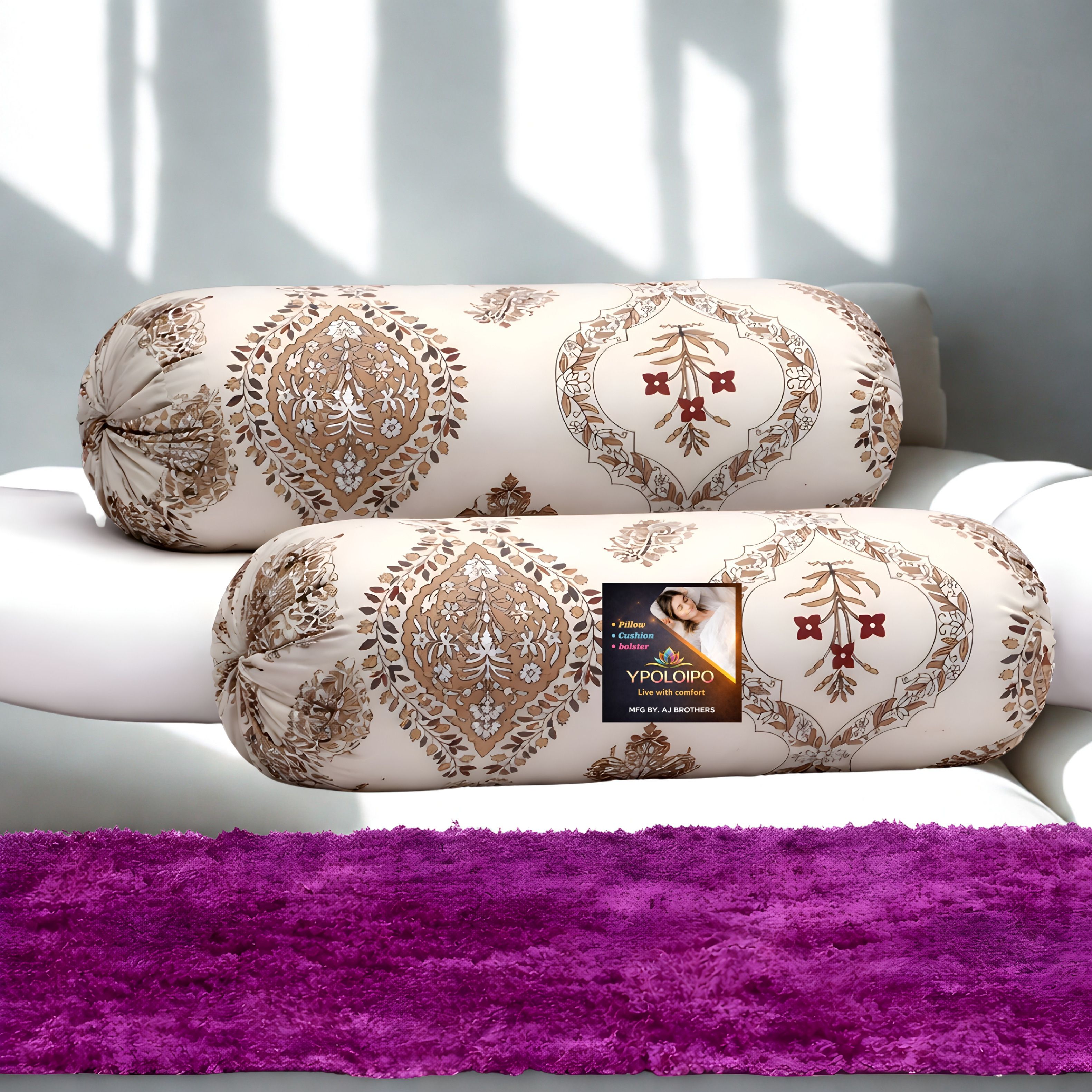 Microfibre Bolster Pack of 2 Floral Premium Bolster Set-image-38