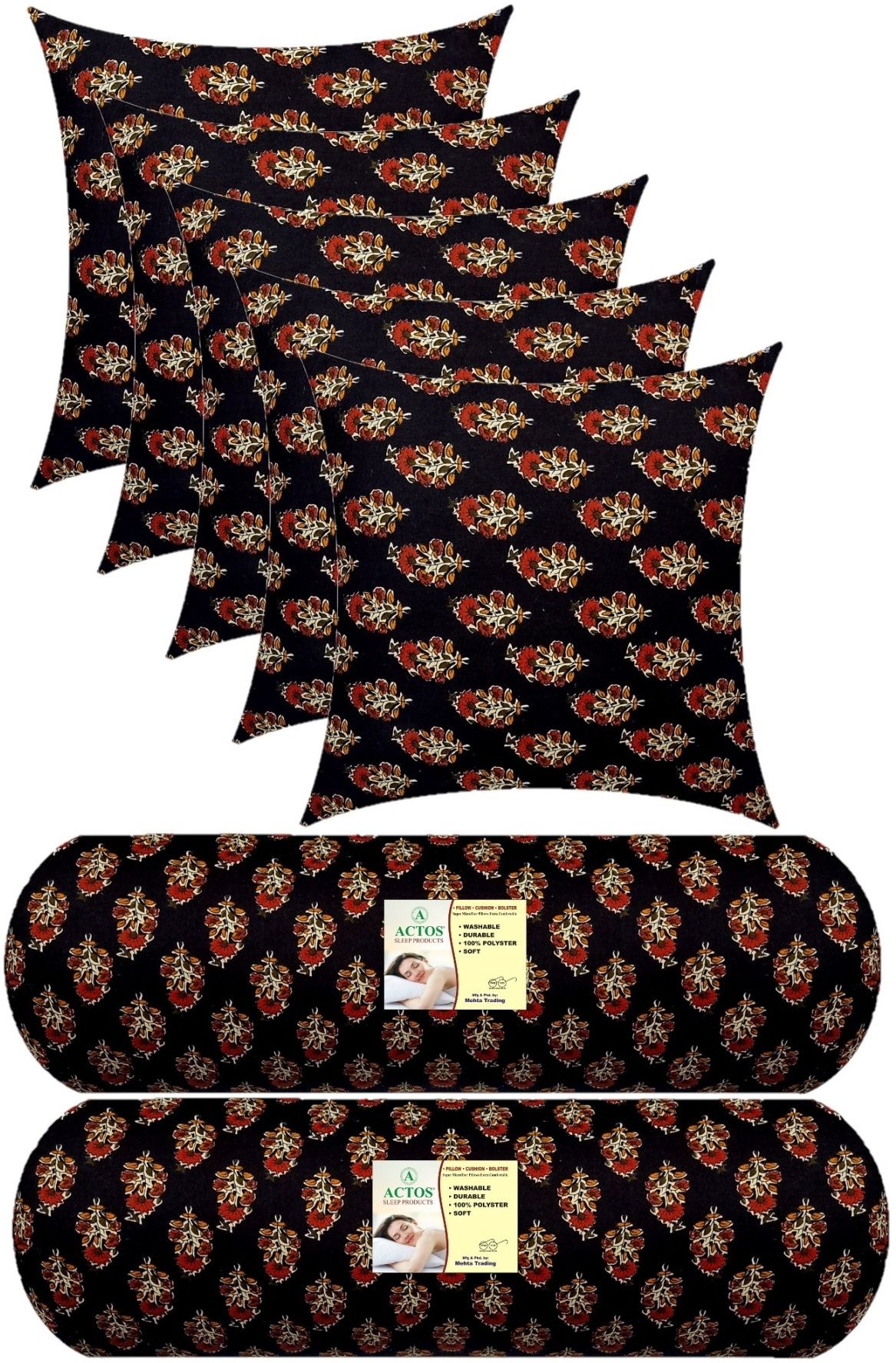 actos Microfibre Bolster Pack of 7 Floral 5 Cushion And 2-picture-12