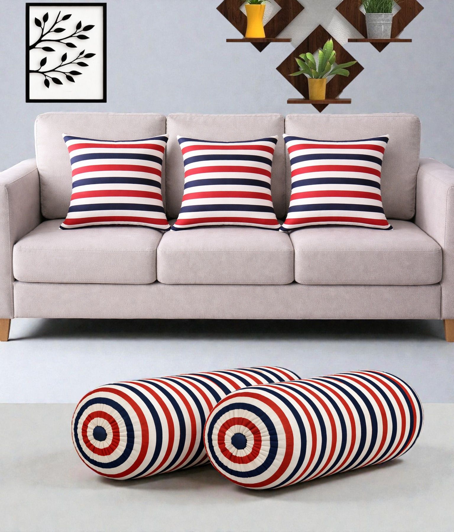 actos Microfibre Bolster Pack of 5 Geometric Combo Set Of 3 Cushion And 2 Bolster-picture-49