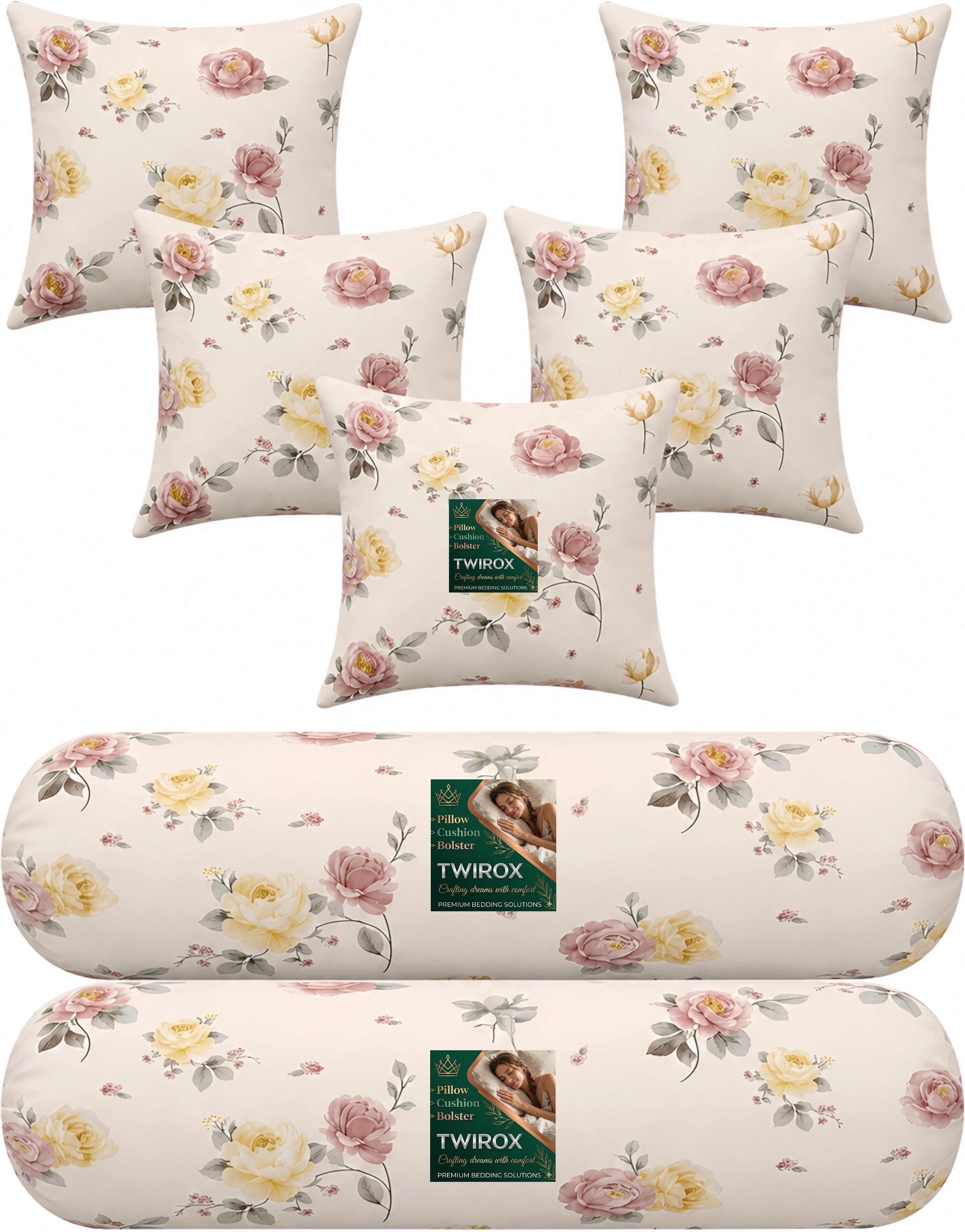 Microfibre Bolster Pack of 7 Geometric Premium Cushion, Bolster Set-image-12
