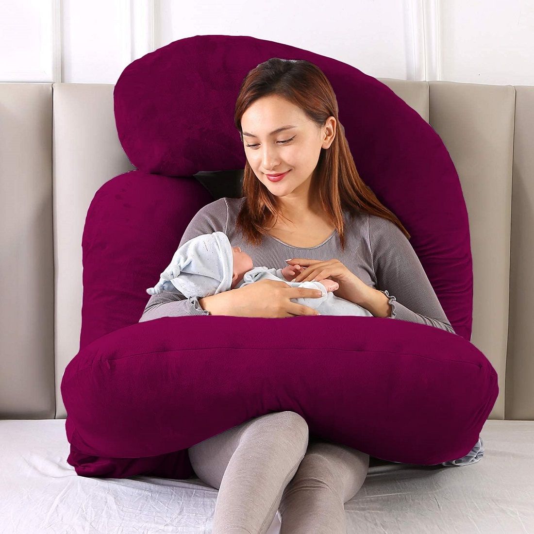 Microfibre Pregnancy Pillow Pack of 1 Solid J SHAPE-image-42