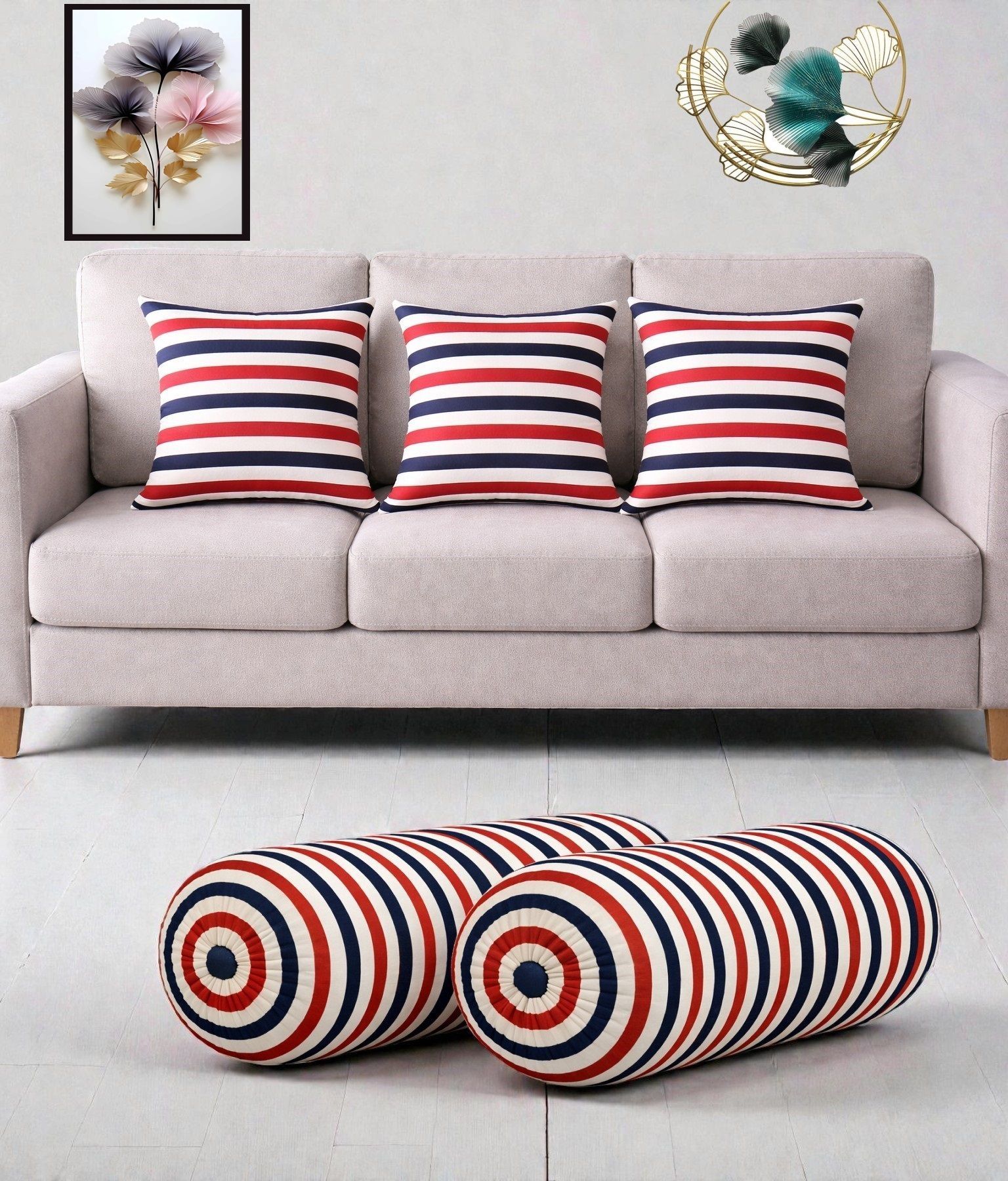 Microfibre Bolster Pack of 5 Geometric Combo Set Of 3 Cushion And 2 Bolster-image-27
