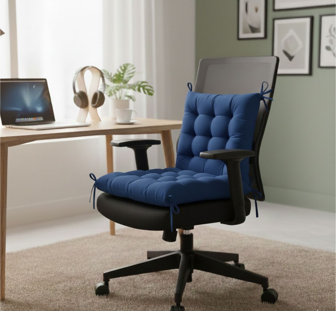 Microfibre Chair Pad Pack of 2 Solid Comfortable Tufted Chair Pad for Office,Car & Study Chair | 40x40 cm-image-46