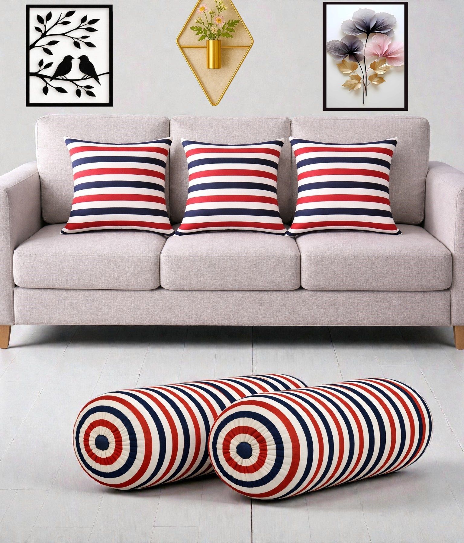 swikon star Microfibre Bolster Pack of 5 Geometric Combo Set Of 3 Cushion And 2 Bolster-picture-38