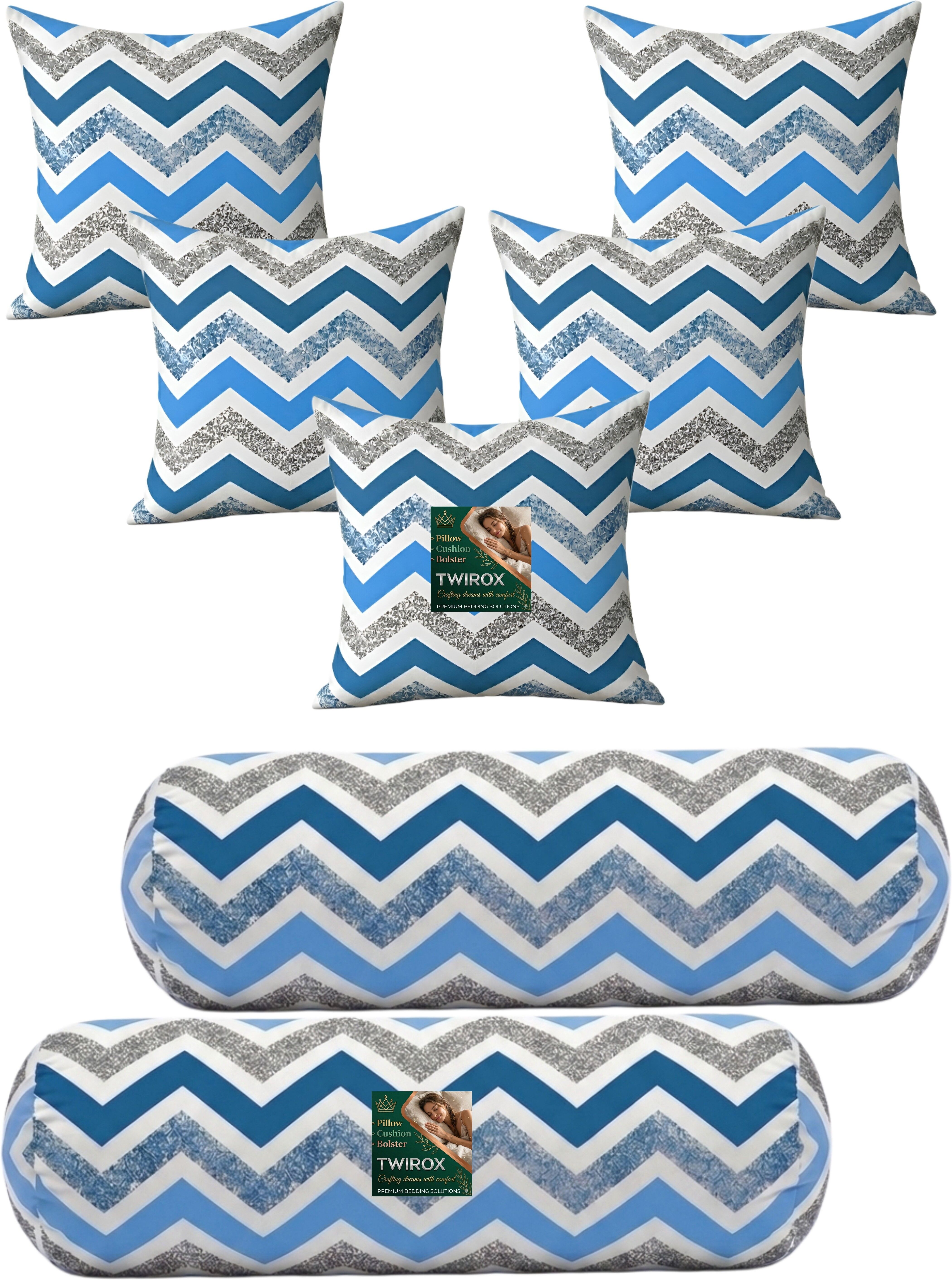 Microfibre Bolster Pack of 7 Geometric Premium Cushion Bolster Set-image-0
