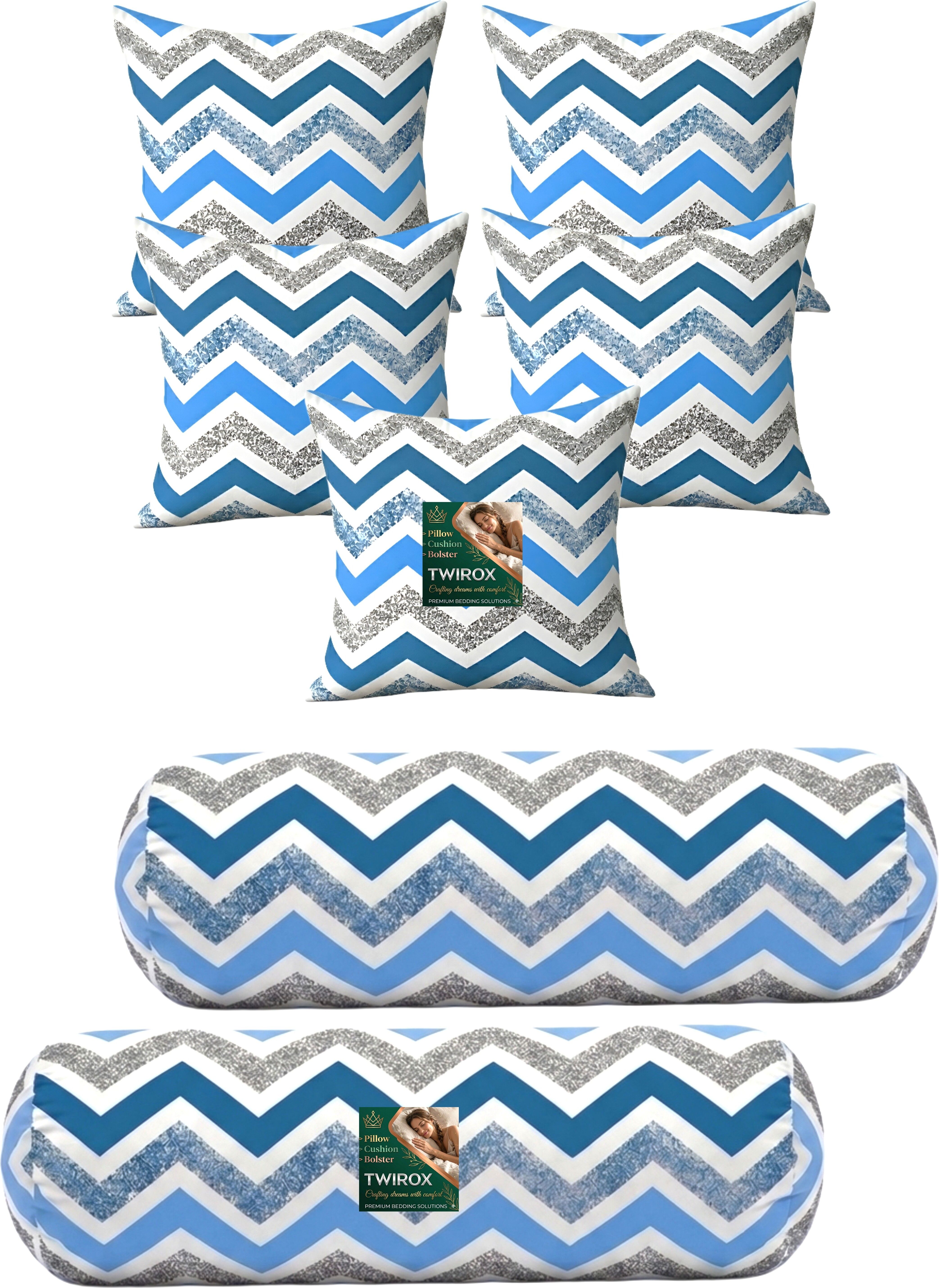 Microfibre Bolster Pack of 7 Geometric Premium Cushion Bolster Set-image-22