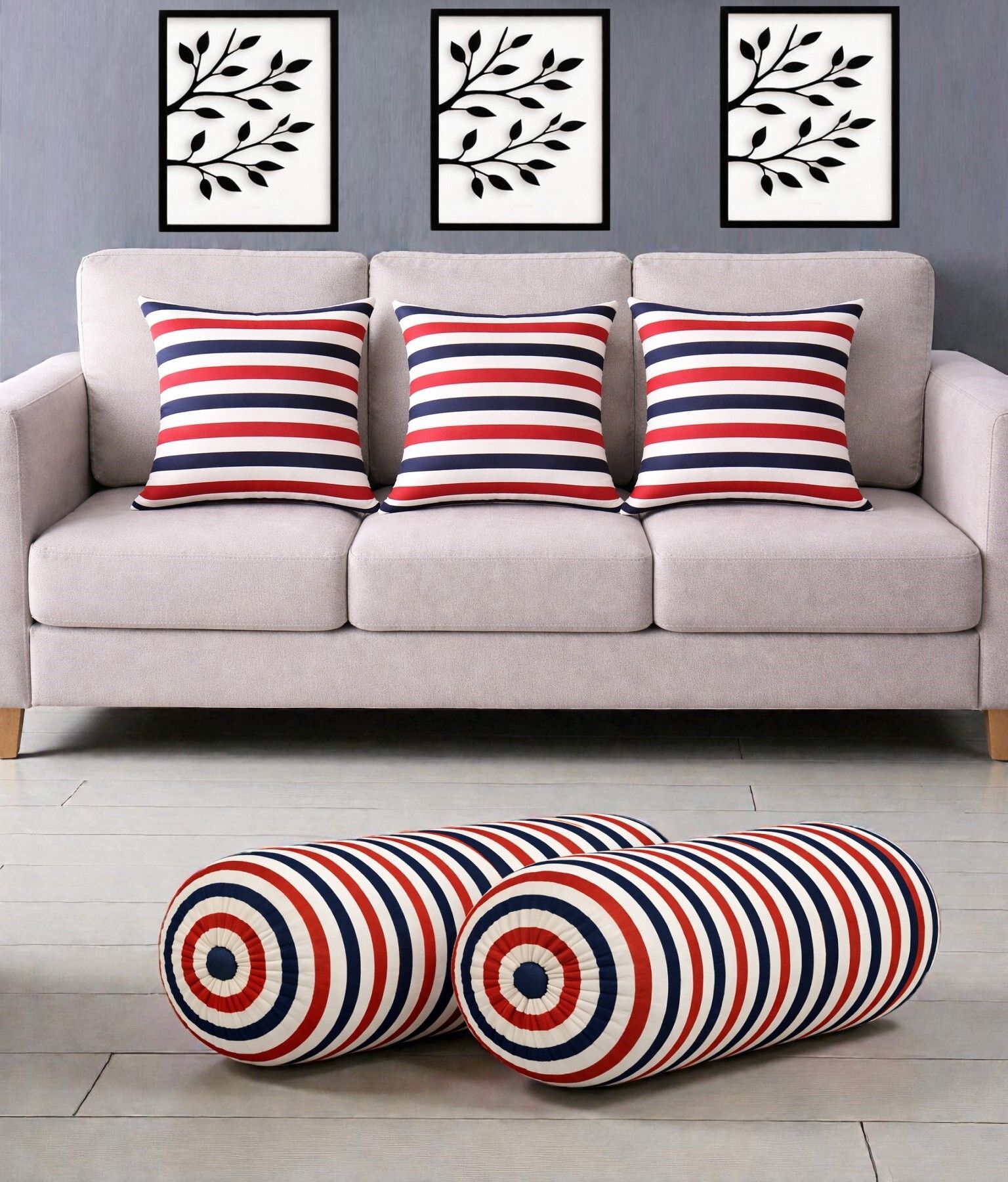 swikon star Microfibre Bolster Pack of 5 Stripes Combo Set Of 3 Cushion And 2 Bolster-picture-30