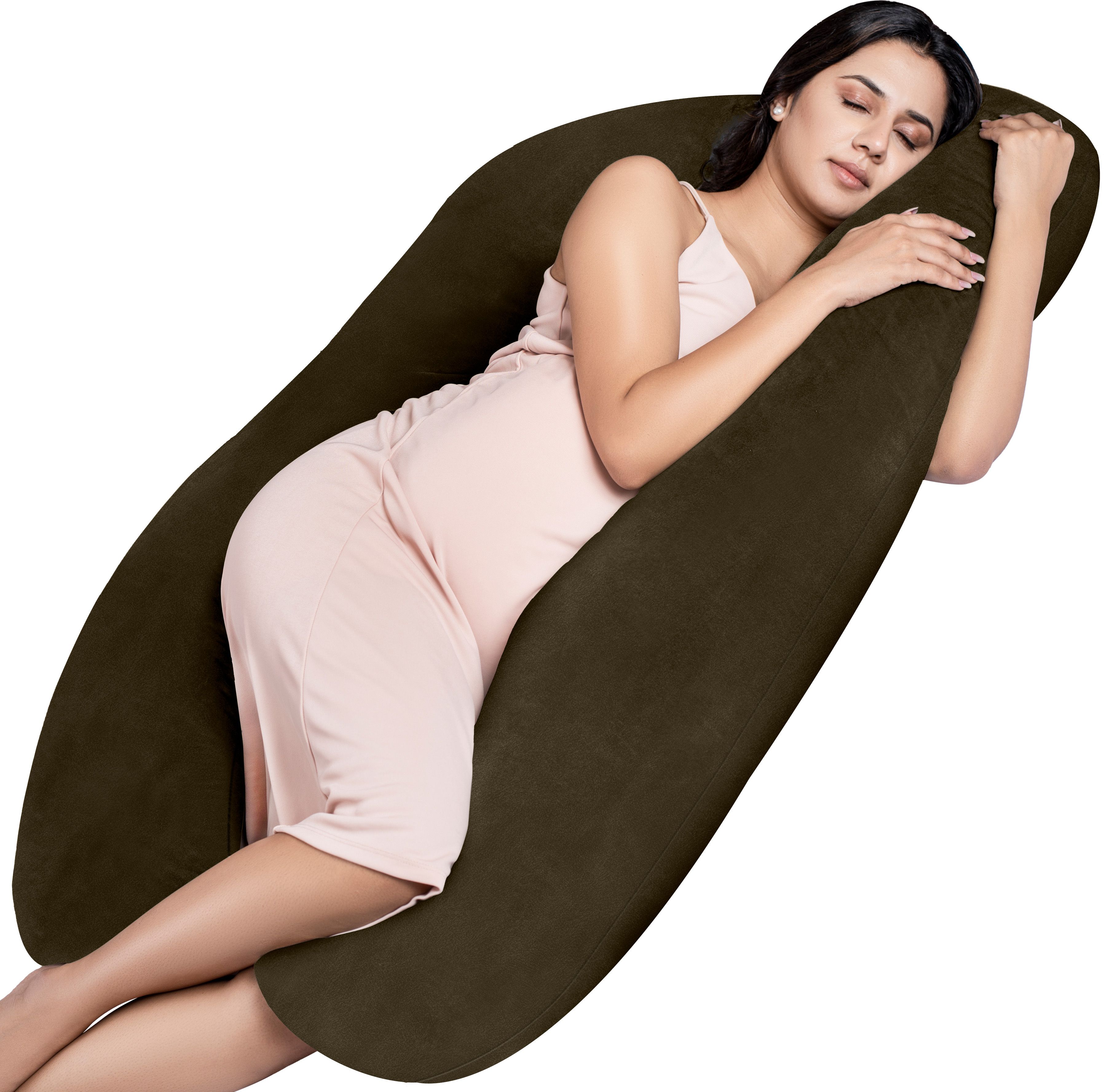 Full Body U Shaped Pregnancy Pillow for Maternity-(Velvet Outer Cover with Zip)- Microfibre Solid Pregnancy Pillow Pack of 1-image-31
