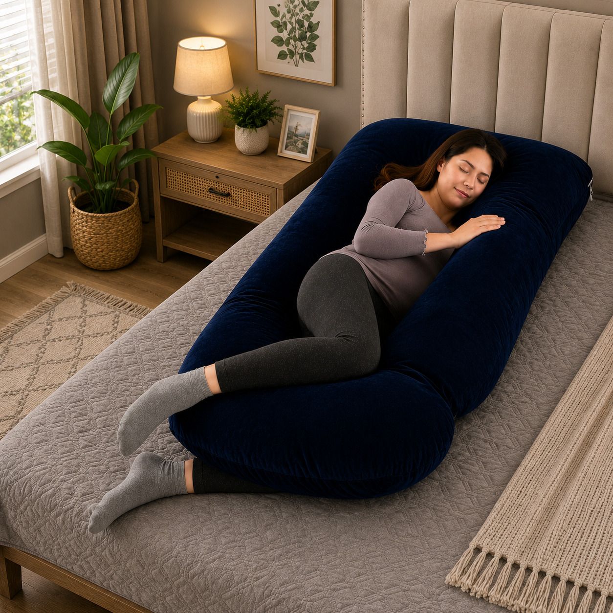 Microfibre Pregnancy Pillow Pack of 1 Solid j shape-image-44