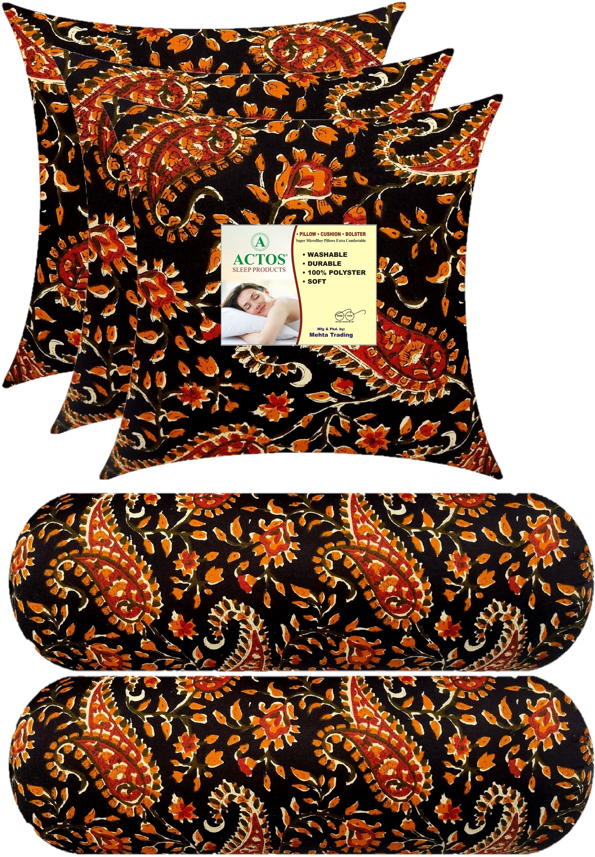 Microfibre Bolster Pack of 5 Floral Combo Set Of 3 Cushion And 2-image-31