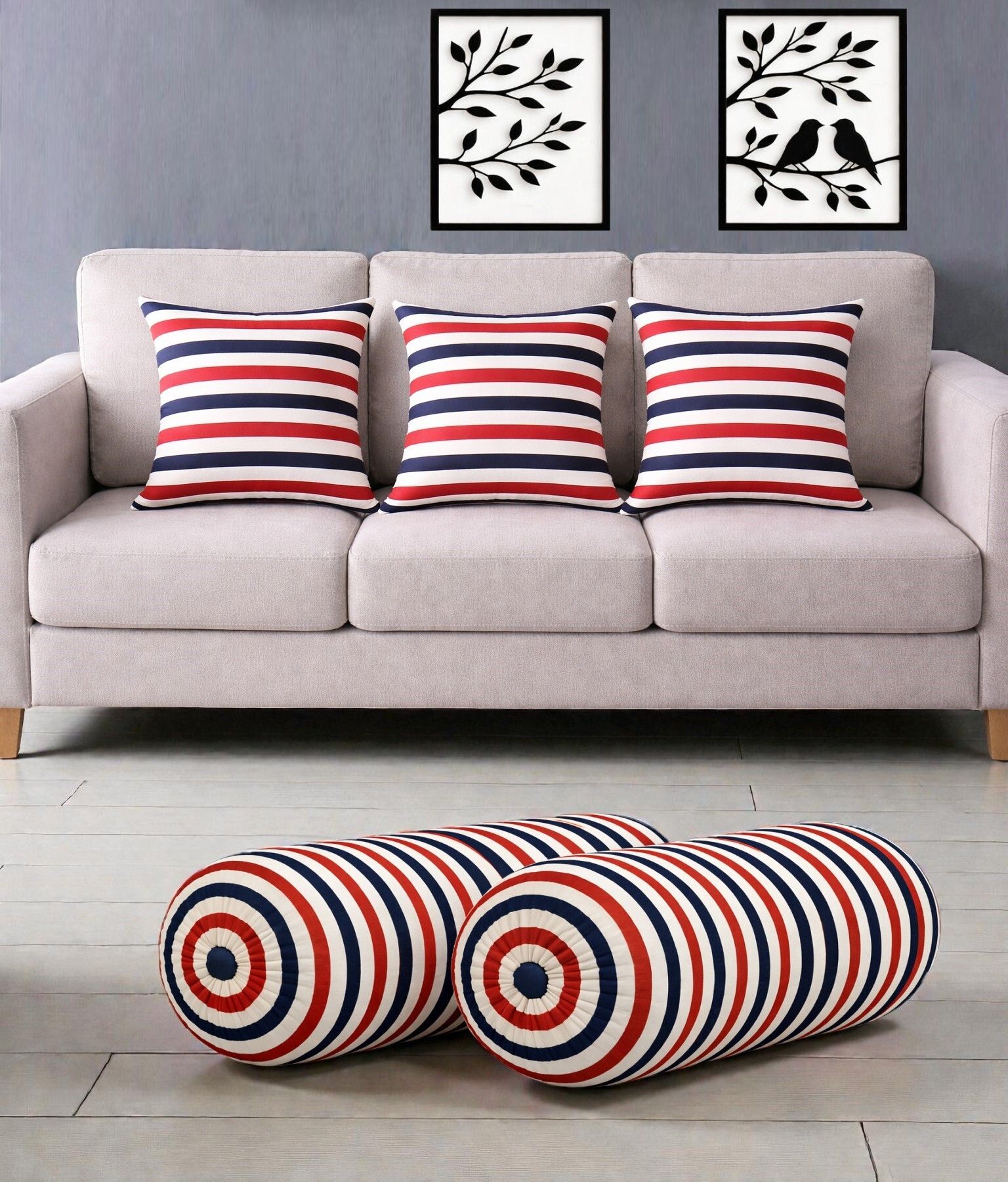 swikon star Microfibre Bolster Pack of 5 Stripes Combo Set Of 3 Cushion And 2 Bolster-picture-43