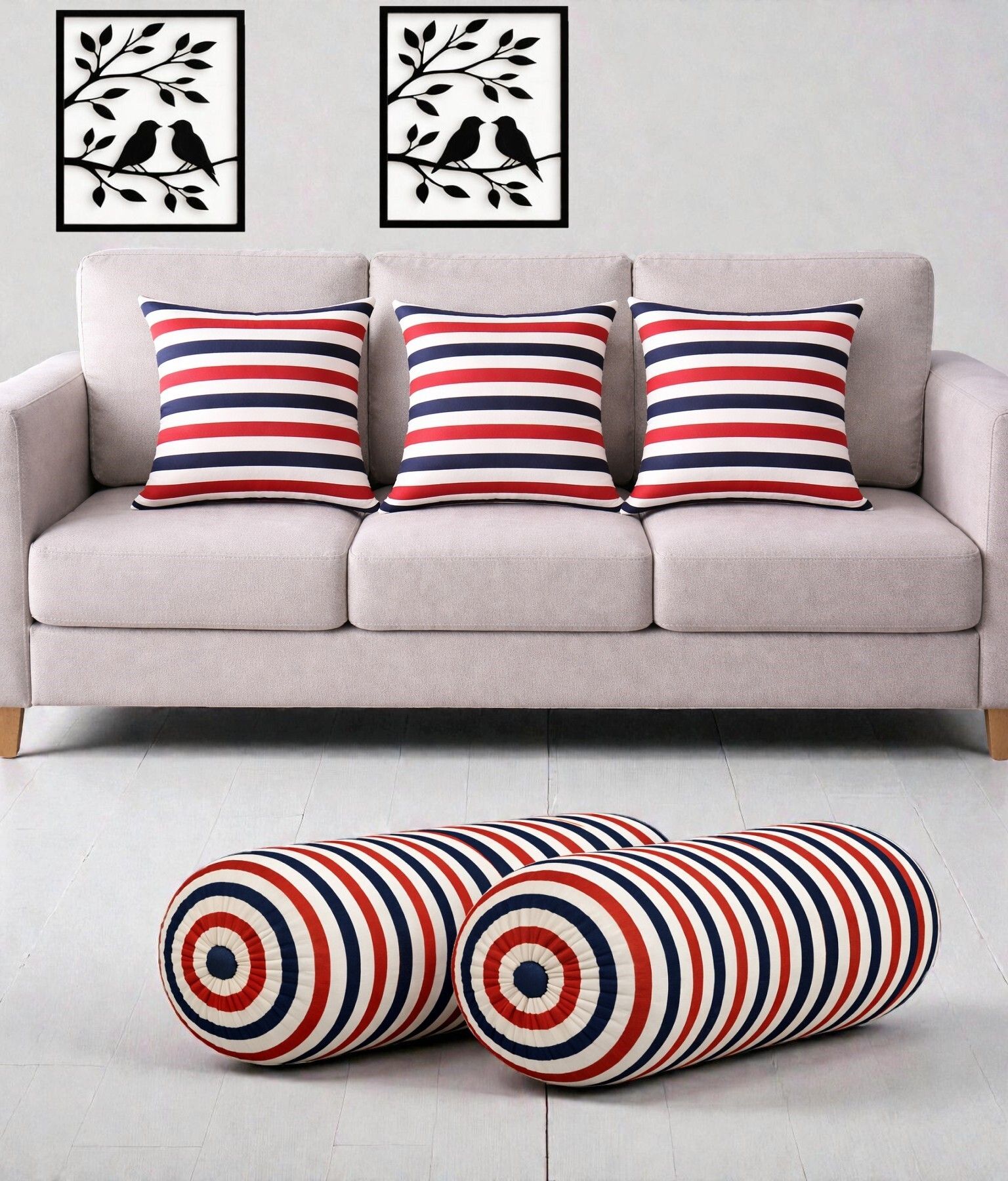 swikon star Microfibre Bolster Pack of 5 Stripes Combo Set Of 3 Cushion And 2 Bolster-picture-35