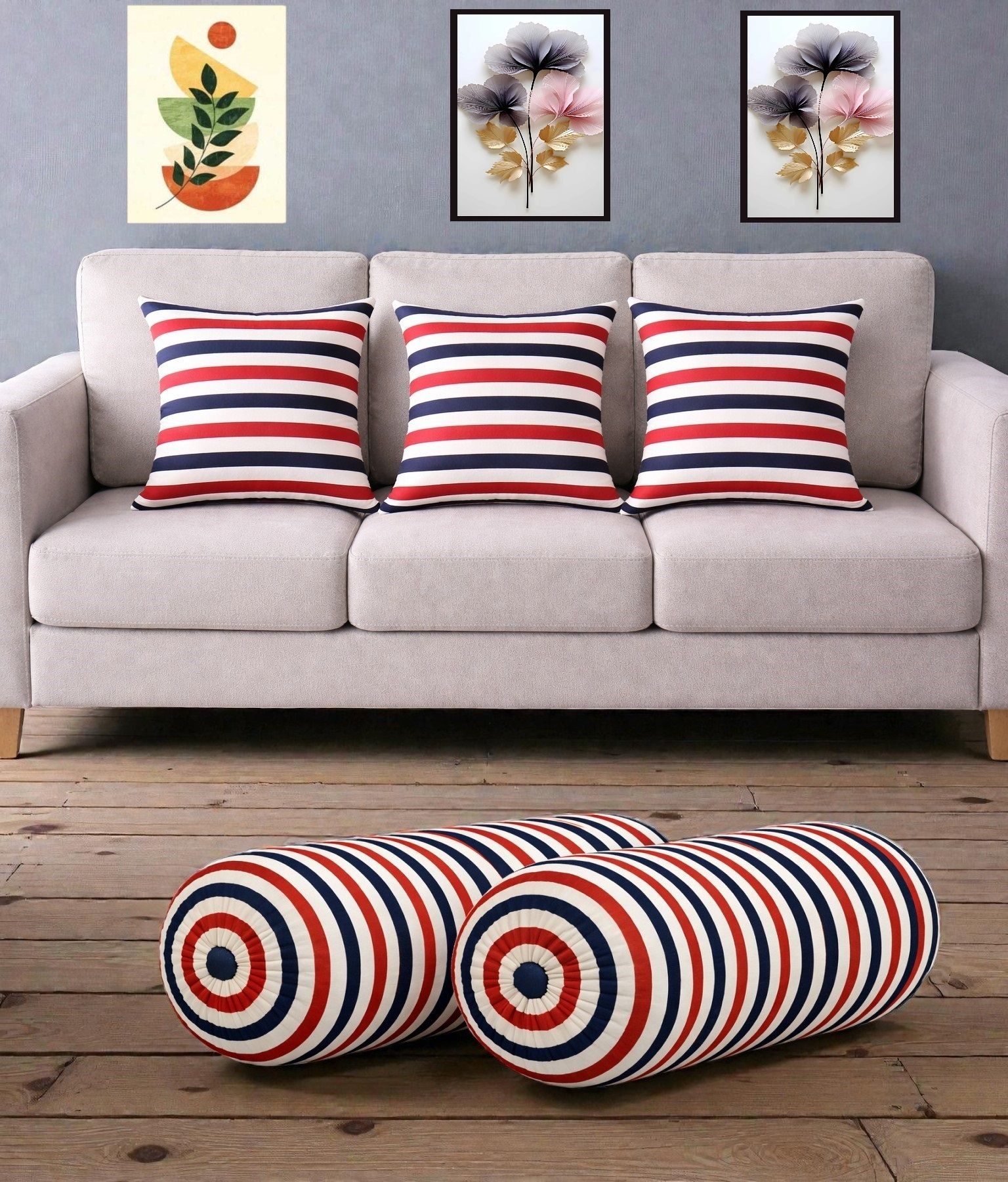 changers Microfibre Bolster Pack of 5 Geometric Combo Set Of 3 Cushion And 2 Bolster-picture-42