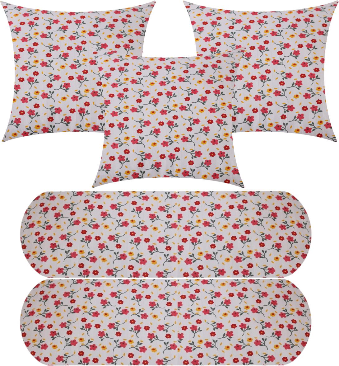Microfibre Bolster Pack of 5 Floral 3 Cushion And 2 Bolster-image-22
